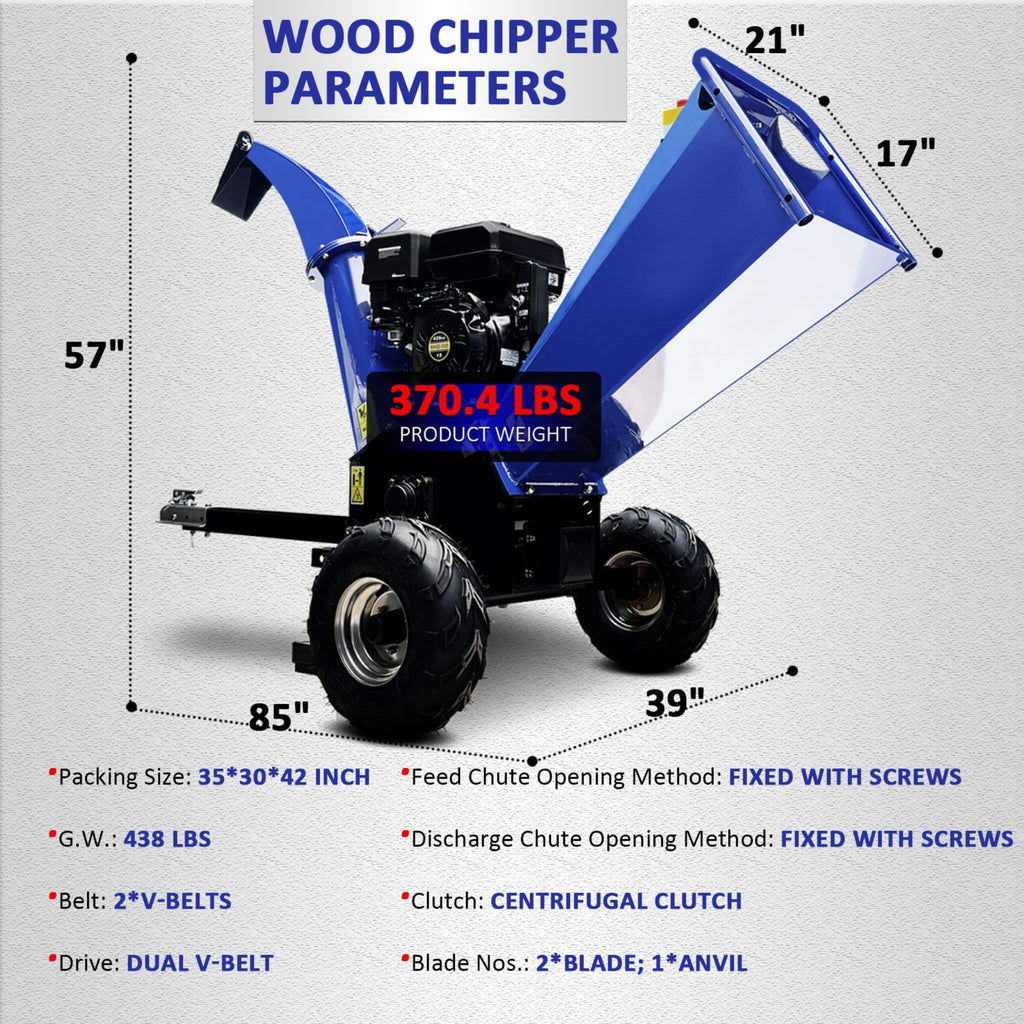 Heavy-Duty 5-Inch 15HP 420CC Gas Drum Wood Chipper Shredder With Electric Start And Tow Hitch (SAK48652)