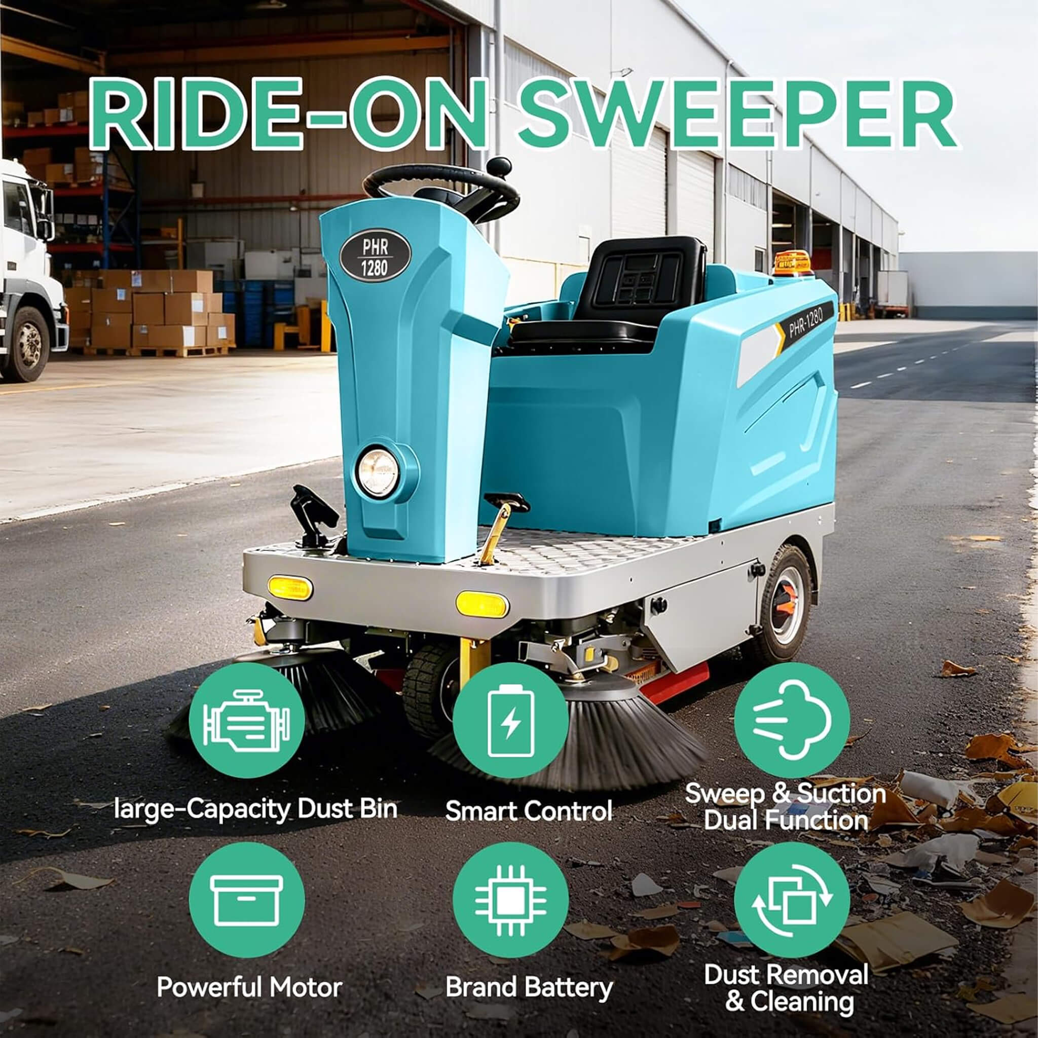 Heavy-Duty 51-Inch Electric Ride-On Floor Industrial Sweeper With Dustbin & Water Tank (SAK69418)