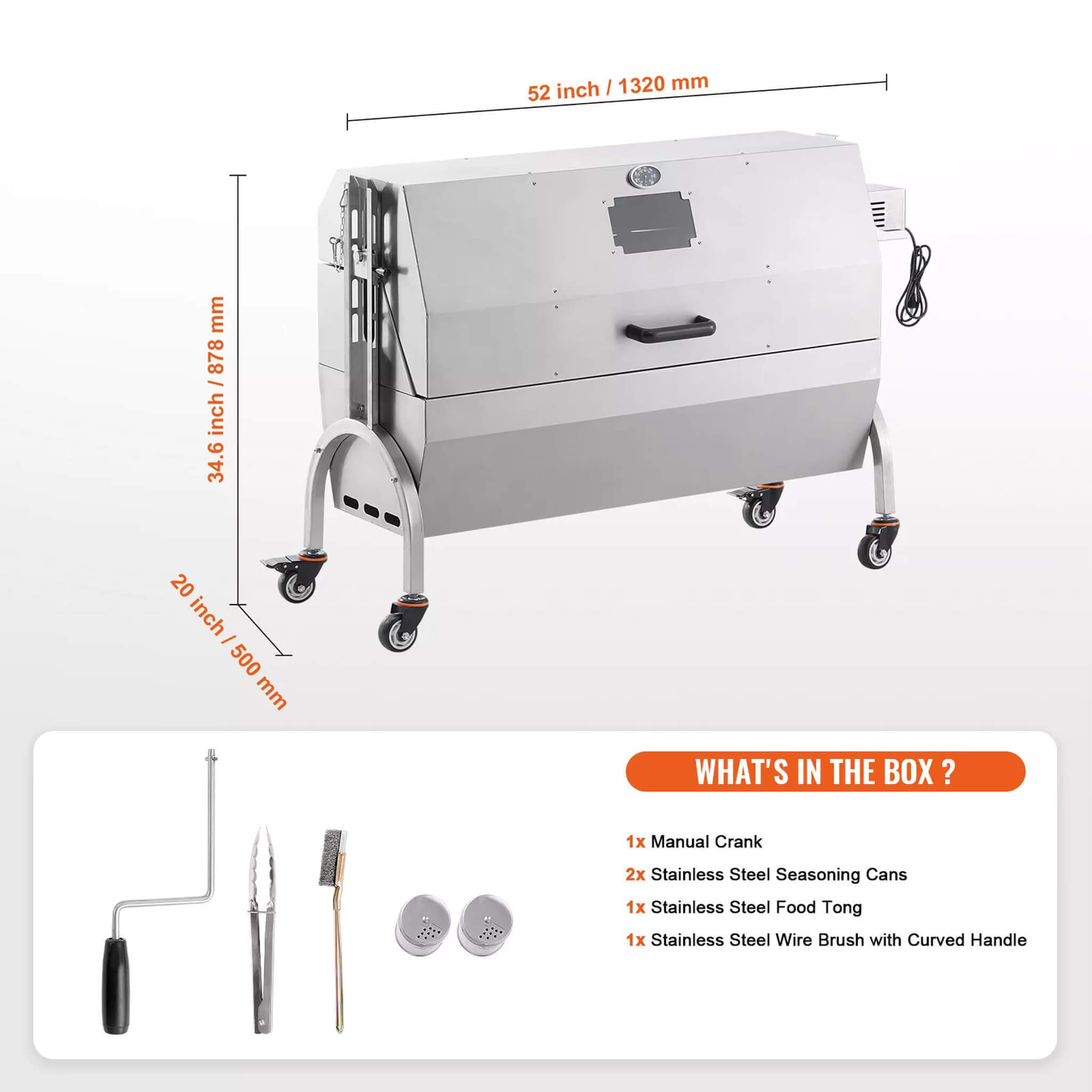 Heavy-Duty 52W Spit Roaster Rotisserie BBQ Grill For Pig, Lamb And Chicken (SAK59286)