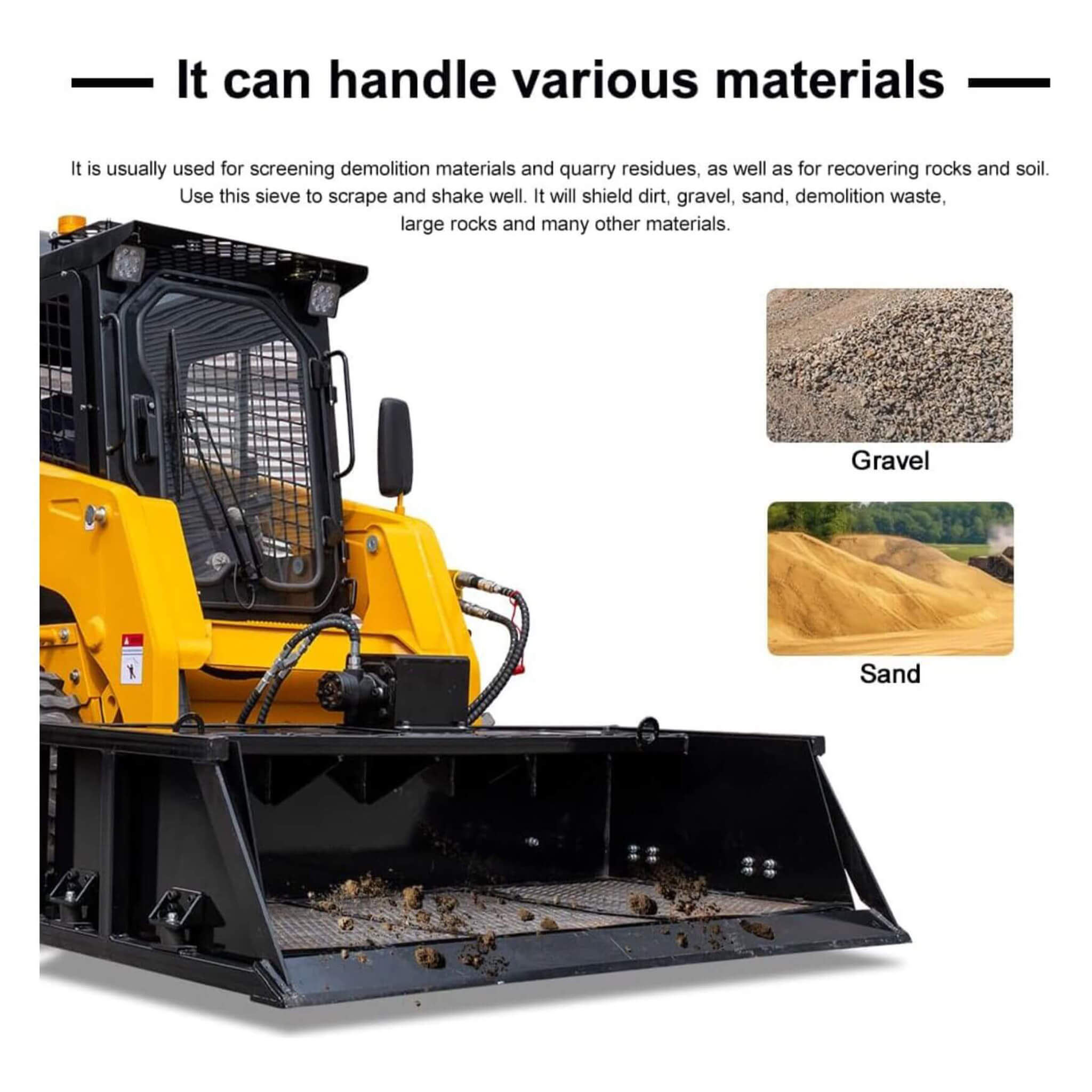 Heavy-Duty 60-Inch Topsoil Screening Skid Steer Bucket Attachment (SAK10294)