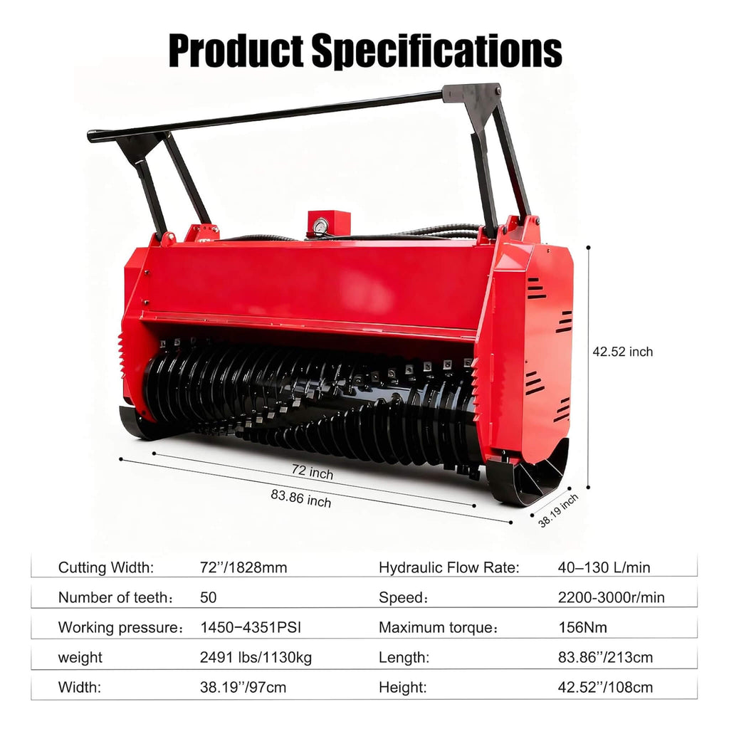 Heavy-Duty 72-Inch Hydraulic Forestry Mulcher Skid Steer Loader Attachment (SAK39168)