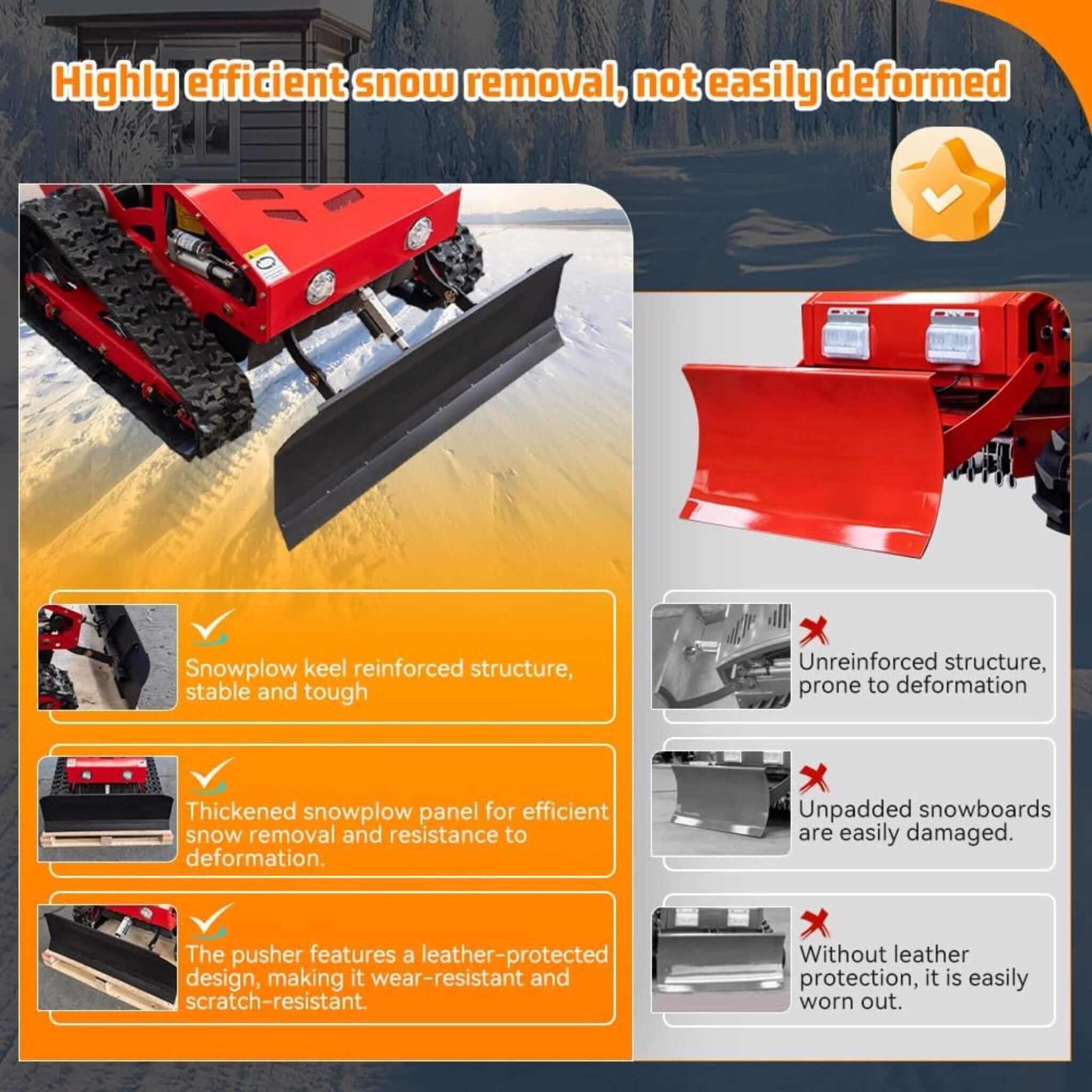 Heavy-Duty 9HP Commercial Remote-Controlled Oil-Electric Hybrid Track Drive With Plow (SAK76425)