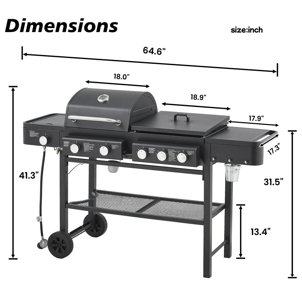 Castelle Flame Heavy-Duty All-In-One Outdoor 5-Burner 56K BTU Liquid Propane Grill (SAK57124)