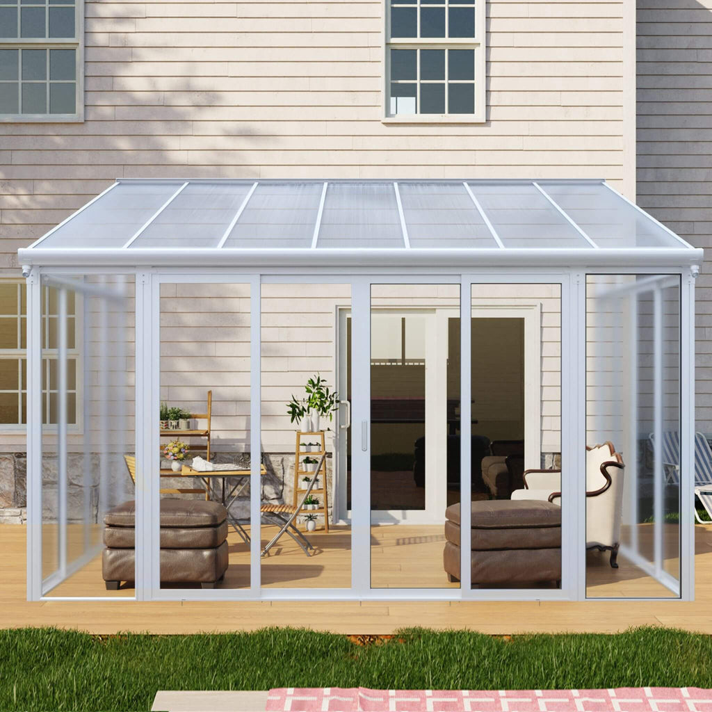 [10X14FT] Alora Lumina Heavy-Duty All-Season Aluminum Alloy Patio Sunroom With 3 Lockable Sliding Doors (SAK62713)