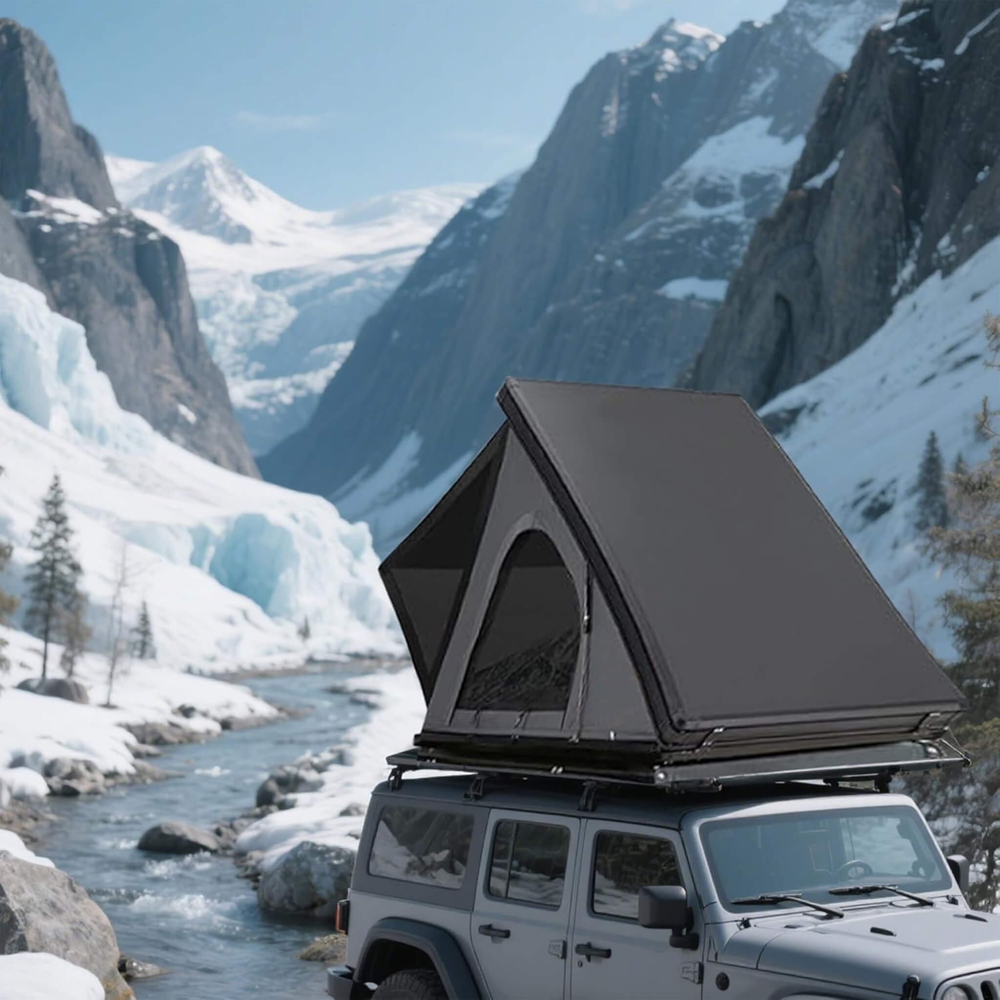 Trailora Ridge Heavy-Duty Aluminum Hard-Shell Rooftop Tent With Ladder, LED Lighting, And Memory Foam Mattress (SAK82931)