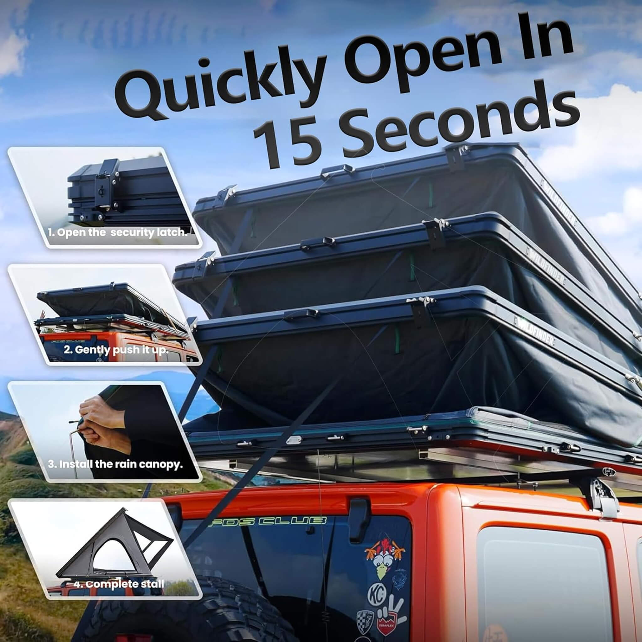 Trailora Ridge Heavy-Duty Aluminum Hard-Shell Rooftop Tent With Ladder, LED Lighting, And Memory Foam Mattress (SAK82931)