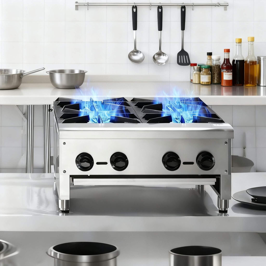 Heavy-Duty Commercial 112K BTU 4-Burner Stainless Steel Gas Stove Hot Plate (SAK39201)