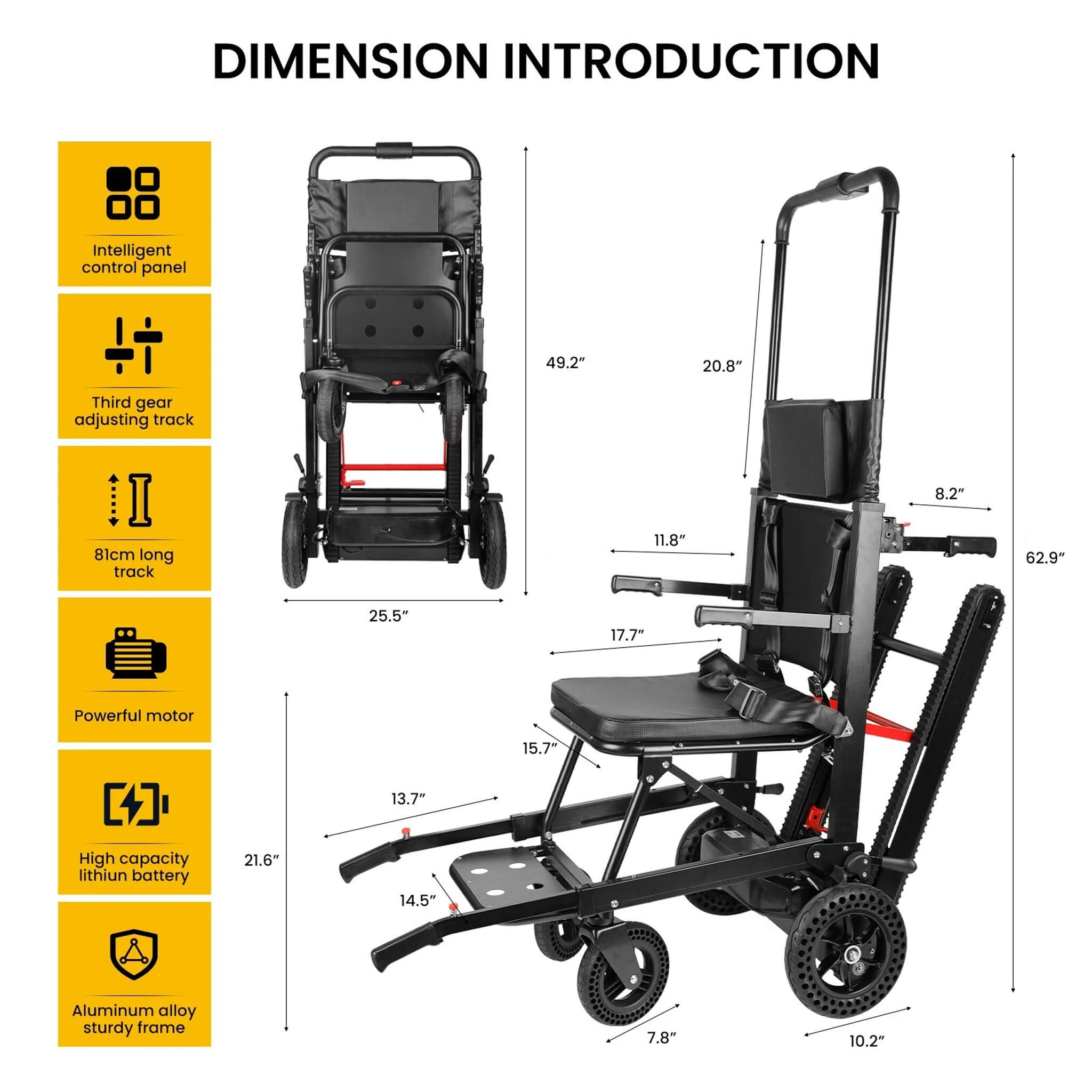 Motivo Heavy-Duty Electric Foldable Stair Climbing Wheelchair, 450LBS [FDA-Approved (SAK92801)