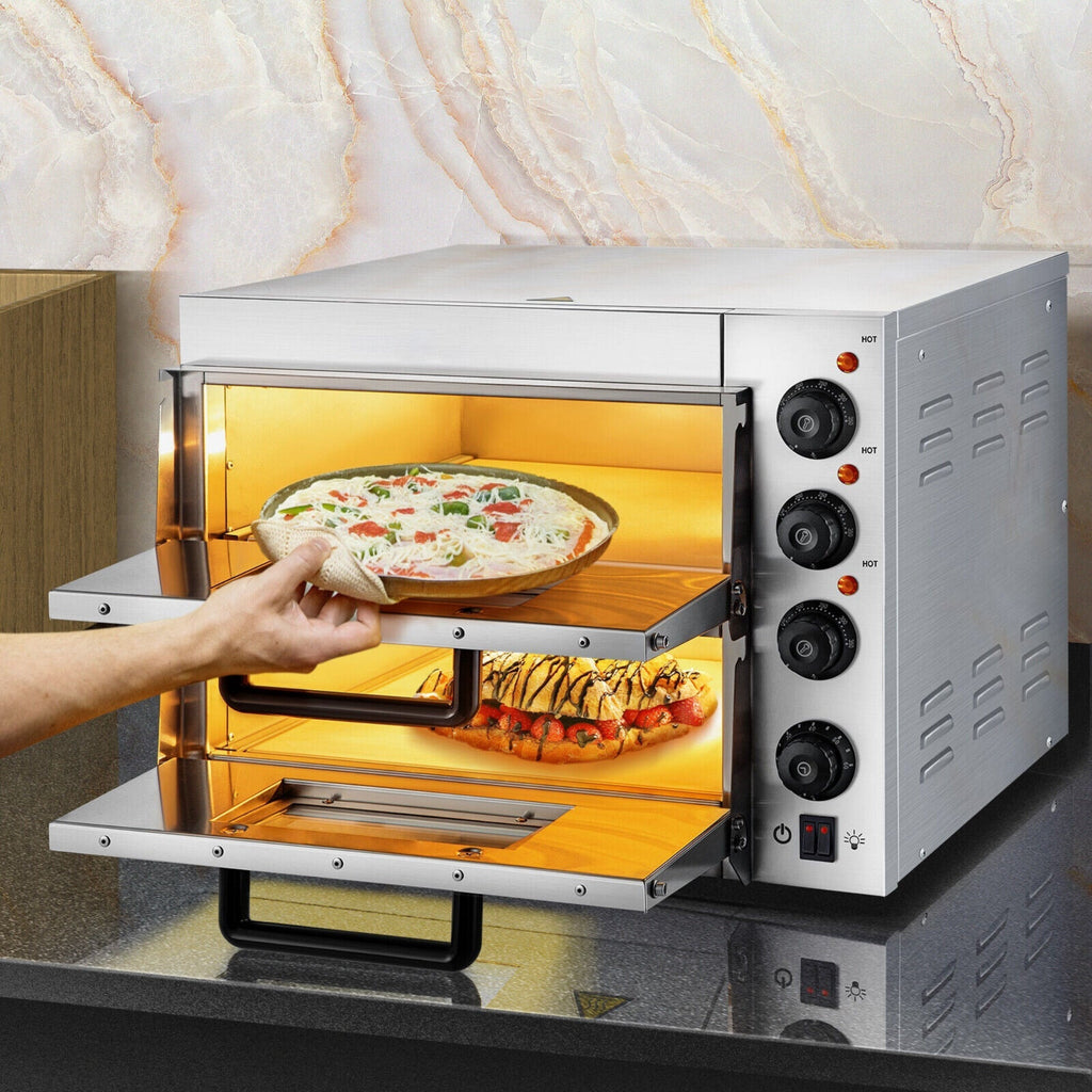 Heavy-Duty Electric 2000W Indoor Commercial Countertop Double Deck Pizza Oven (SAK36147)