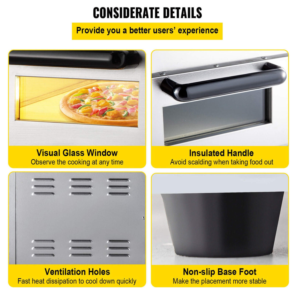 Heavy-Duty Electric 2000W Indoor Commercial Countertop Double Deck Pizza Oven (SAK36147)