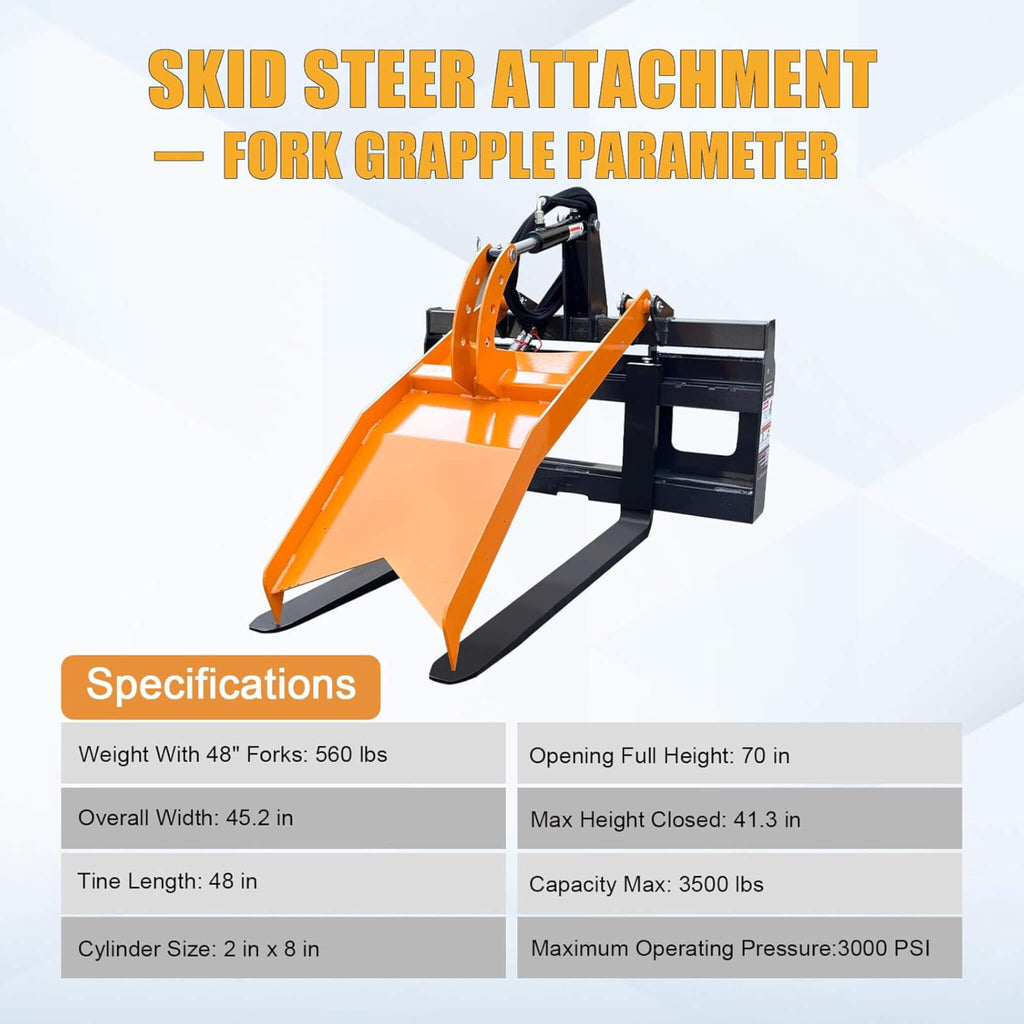 Heavy-Duty Fork Grapple Skid Steer Attachment With Universal Quick Attach (SAK10478)
