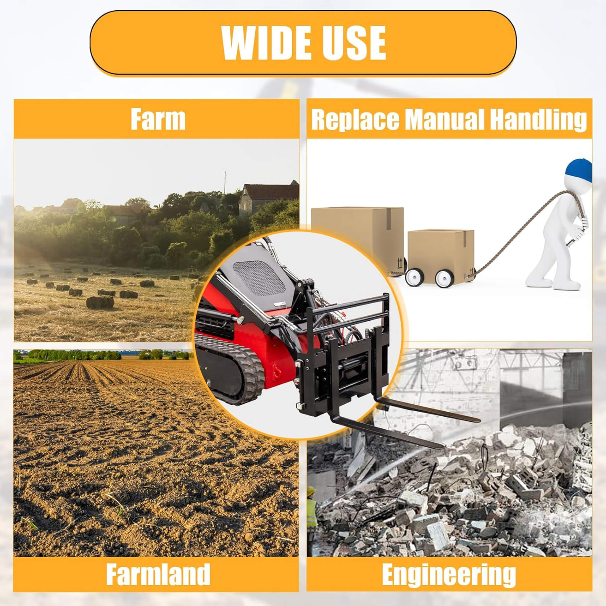 Heavy-Duty Skid Steer Pallet Fork Attachment With Lateral Shift (SAK29135)