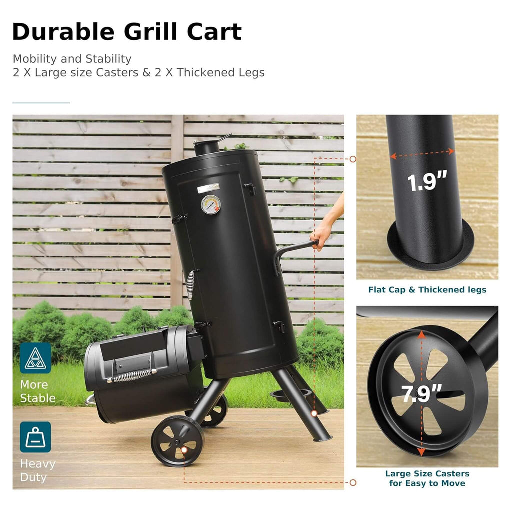 Heavy-Duty Vertical Extra-Large Charcoal Offset BBQ Smoker Grill Combo (SAK80247)