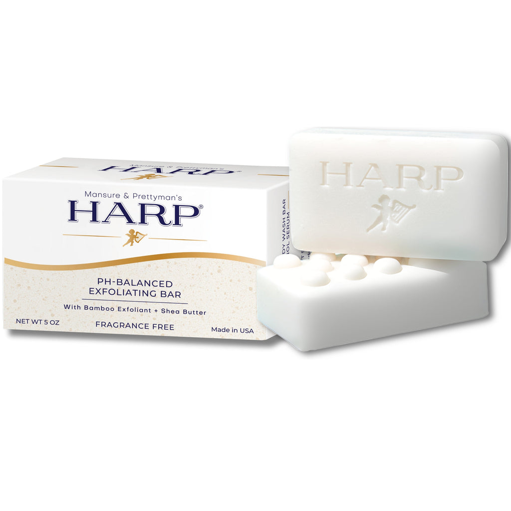 HARP® Exfoliating Body Wash Bar – pH Balanced Syndet Cleanser with Bamboo Powder, FRAGRANCE-FREE, Soap-Free & No Lye, Non-Comedogenic, Gentle Exfoliation for Smooth Skin, 5 oz