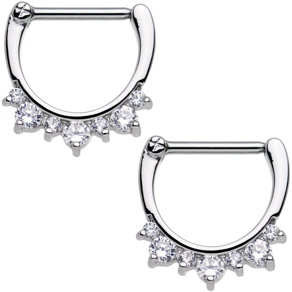 14G 1/2 Clear Gem Septet Nipple Clicker Set