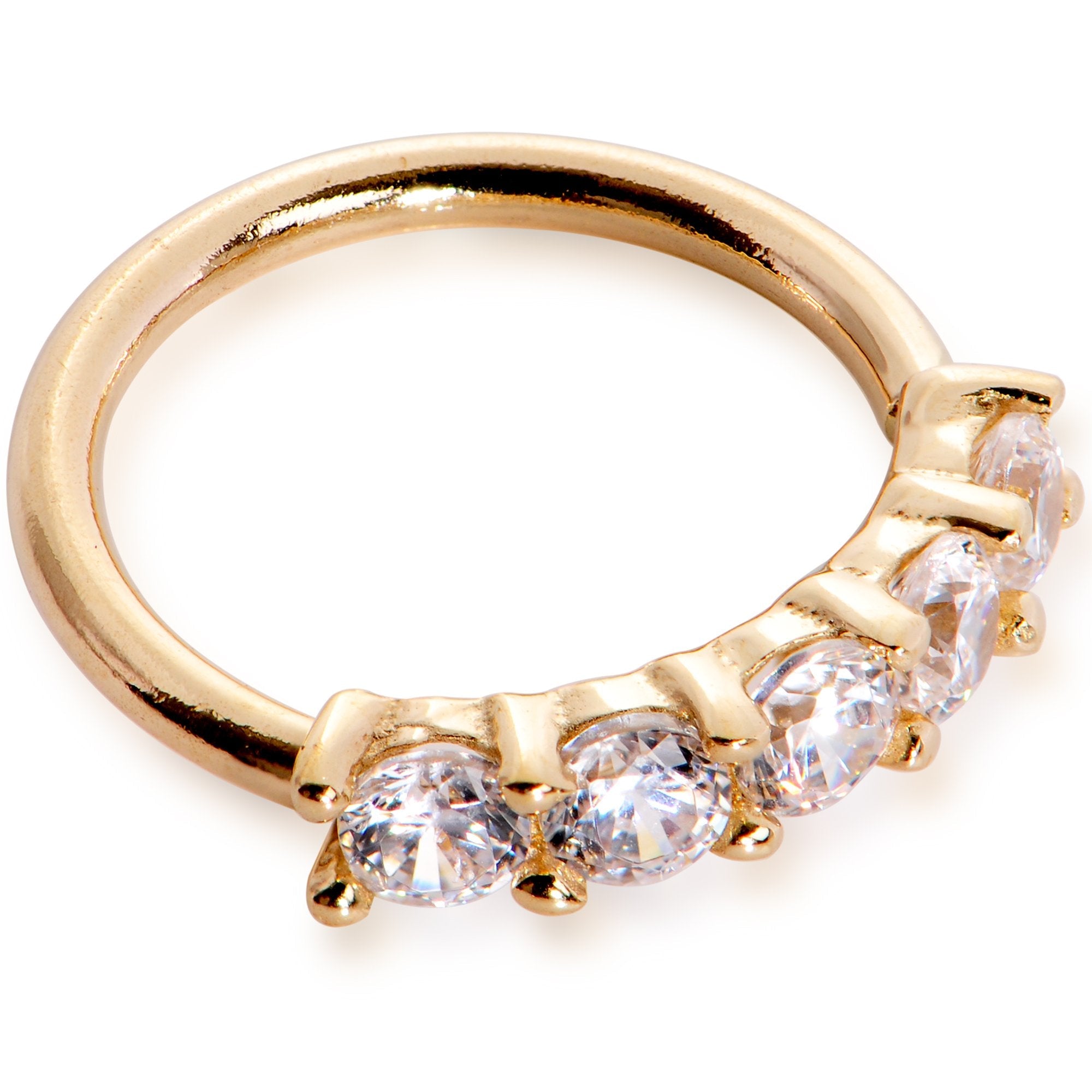 18G 1/4 Clear CZ Gem 14k Yellow Gold Seamless Circular Ring