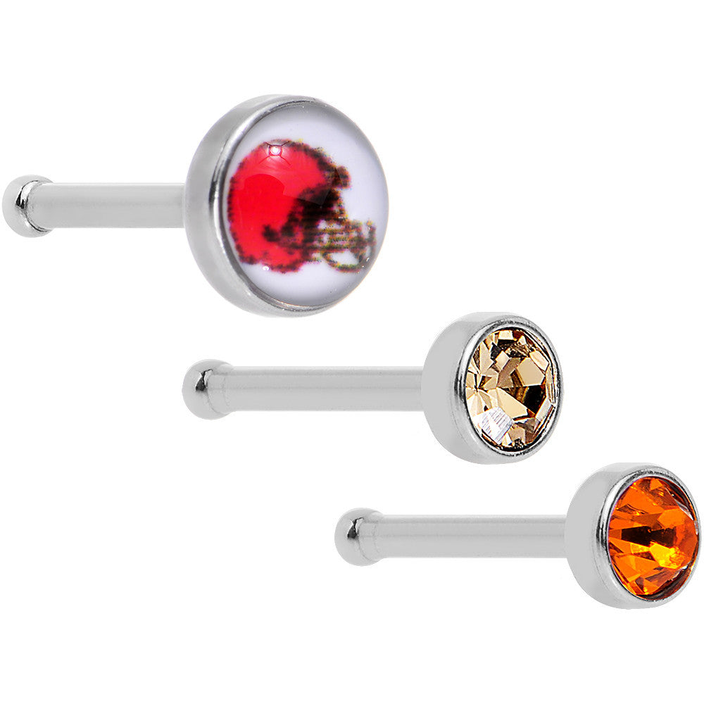 20G Licensed NFL Cleveland Browns Logo Nose Bone 3 Pack Set