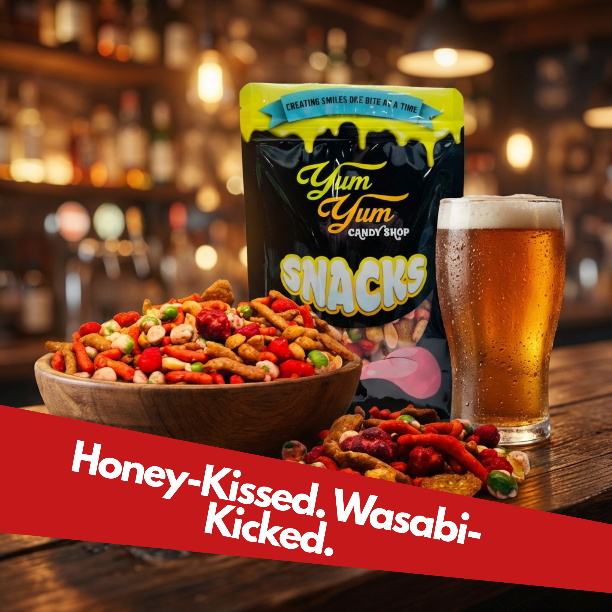Hot Honey Snack Mix – Sweet & Spicy Pub Blend with Wasabi Peas, Chipotle Peanuts & Churrito Sticks