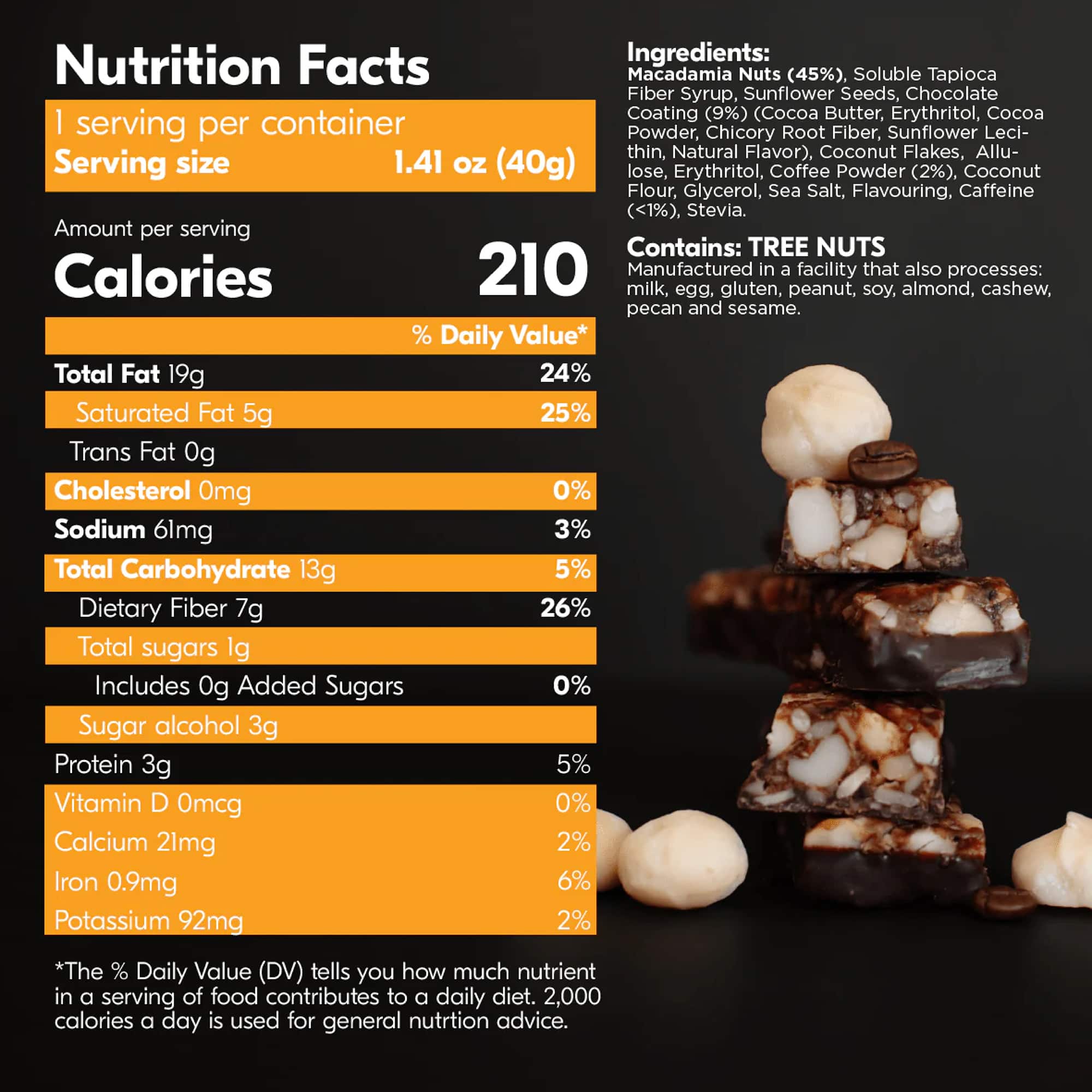 Caramel Mocha Macadamia Nut Snack Bar (Dan Mace's BRU Bar) (12 Bars)