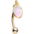 14K Gold Handcrafted White Faux Opal Reversible Dangle Belly Ring