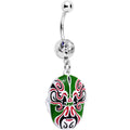 Clear Gem Green Red Samurai Warrior Mask Dangle Belly Ring