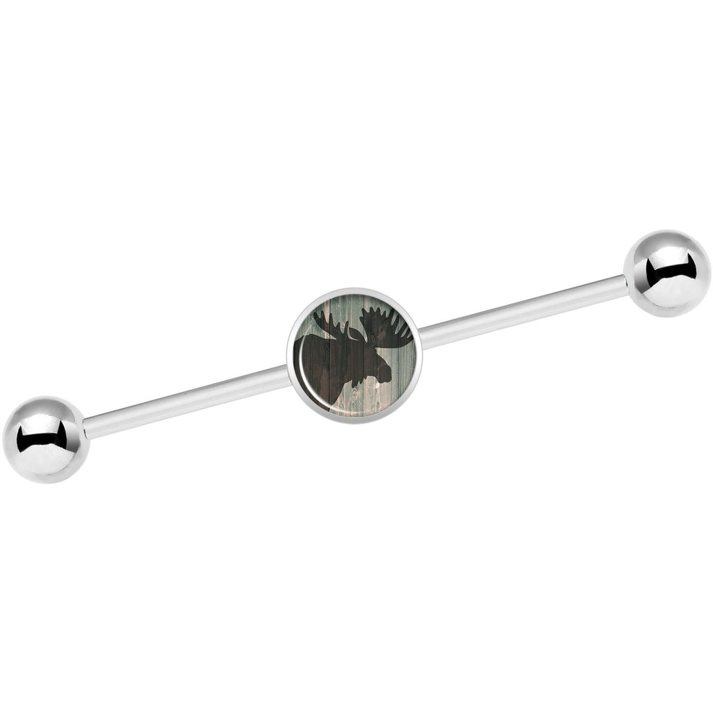 14G Holiday Rustic Wood Moose Industrial Barbell 37mm