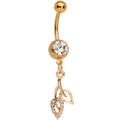 Clear Gem Gold Tone Anodized Leaves of Fall Dangle Belly Ring