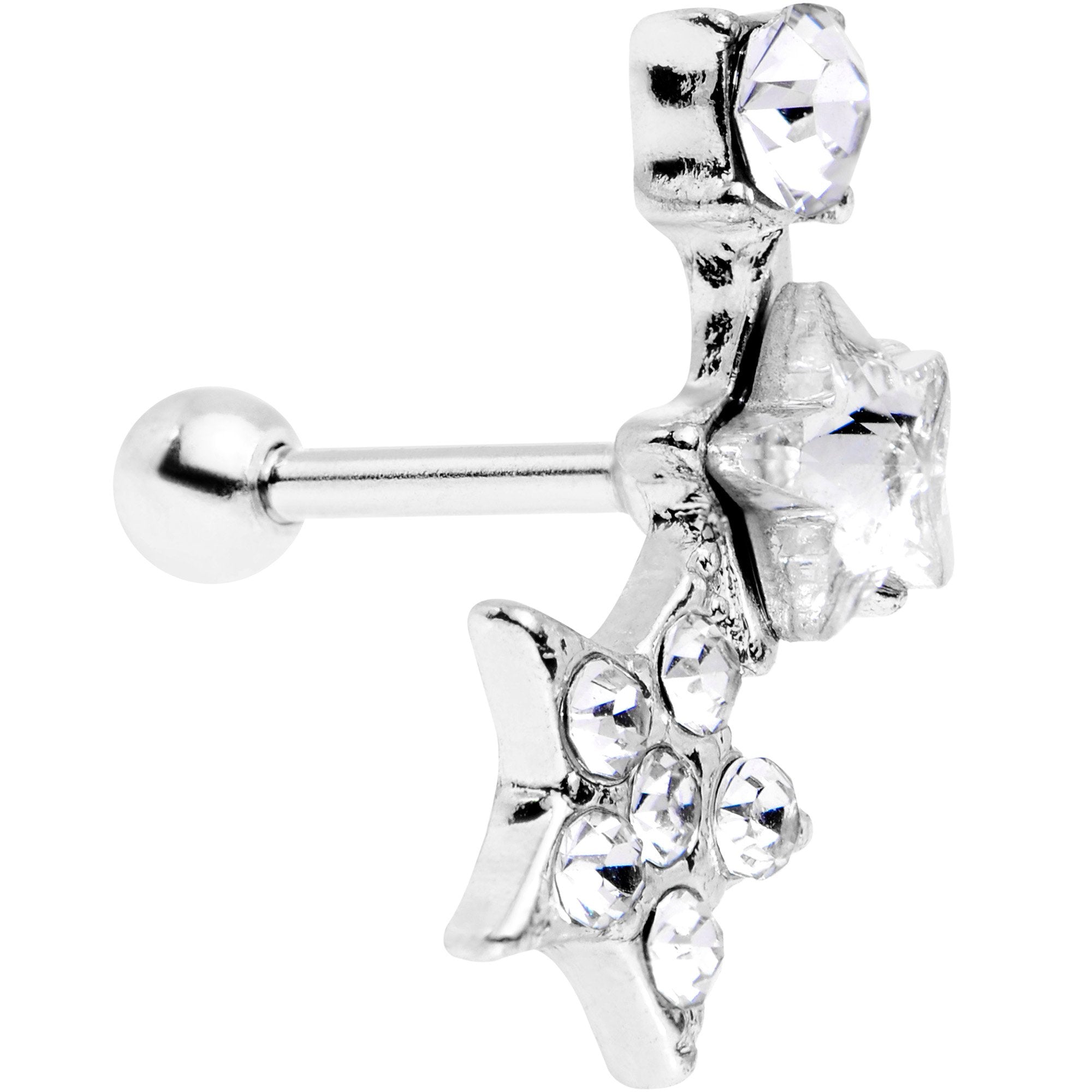 18G 1/4 Clear Gem Star Cartilage Tragus Earring