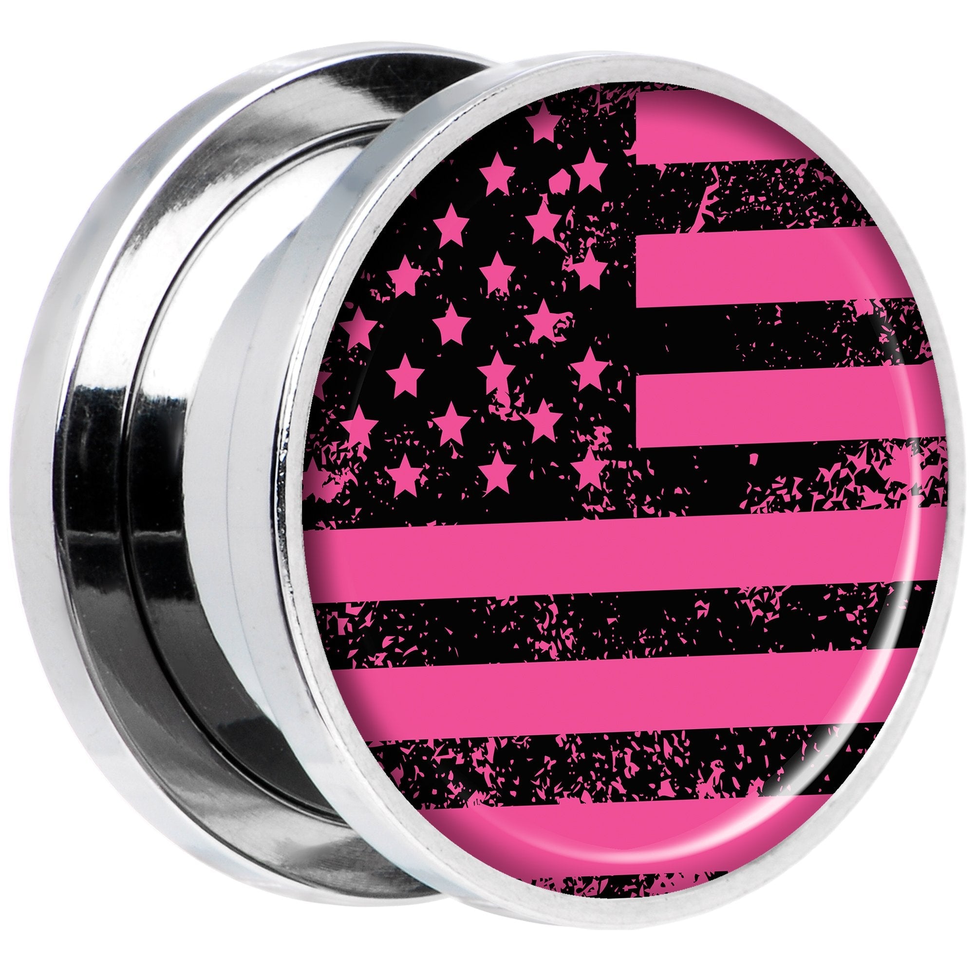 Pink American Flag Steel Screw Fit Plug Set 5/8
