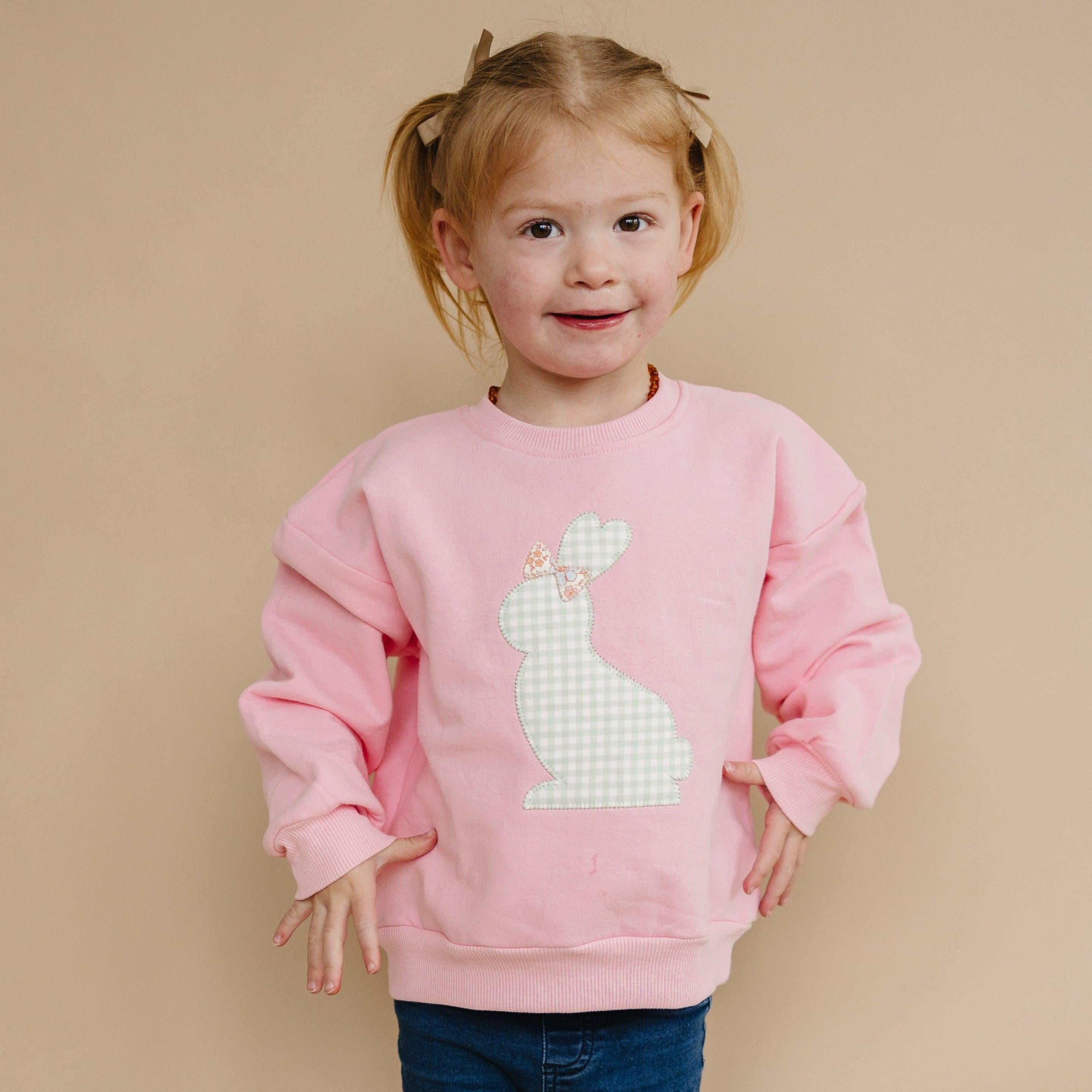 Applique Bunny Crewneck Sweatshirt - Baby Toddler Kids Girls - Easter Outfit
