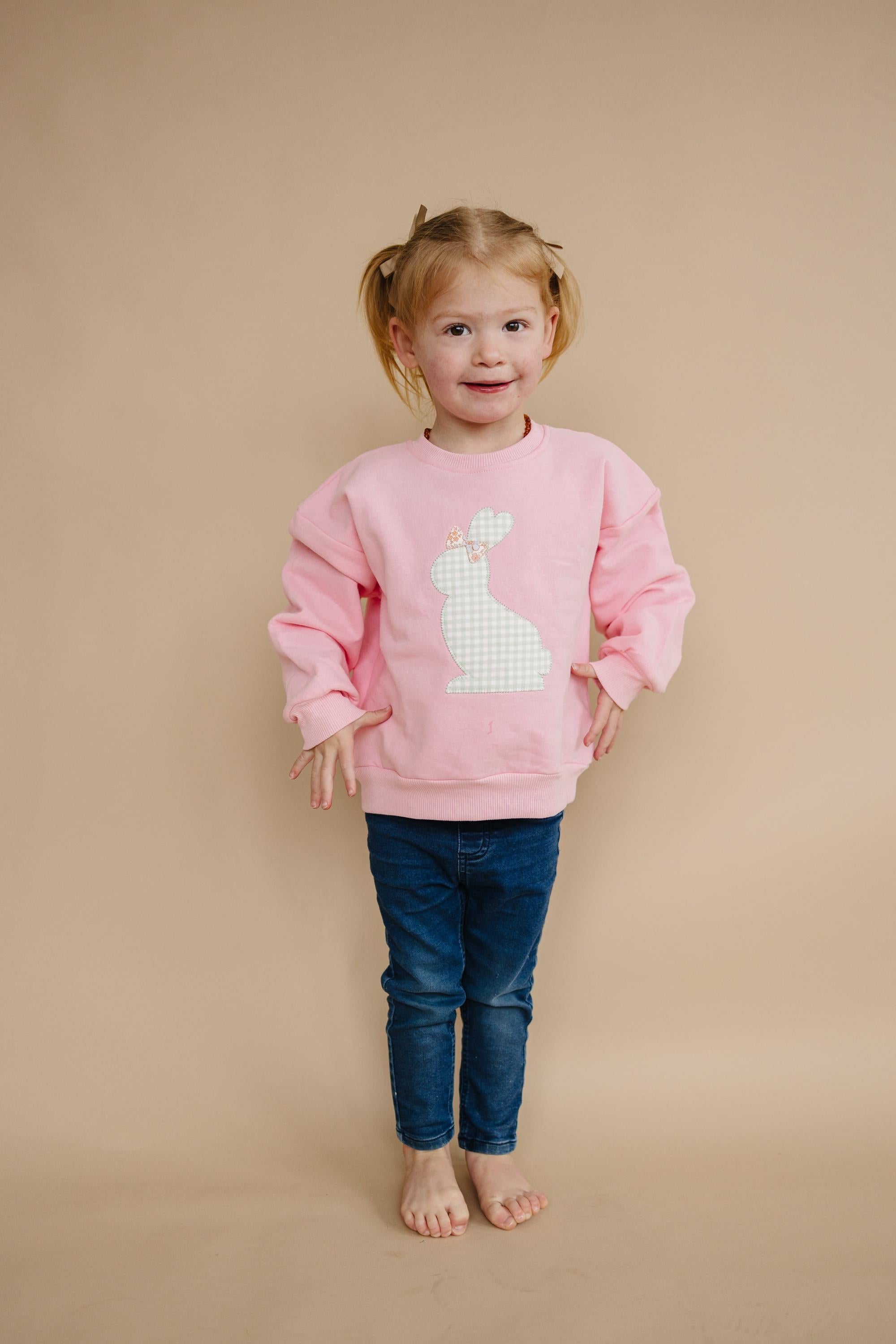 Applique Bunny Crewneck Sweatshirt - Baby Toddler Kids Girls - Easter Outfit