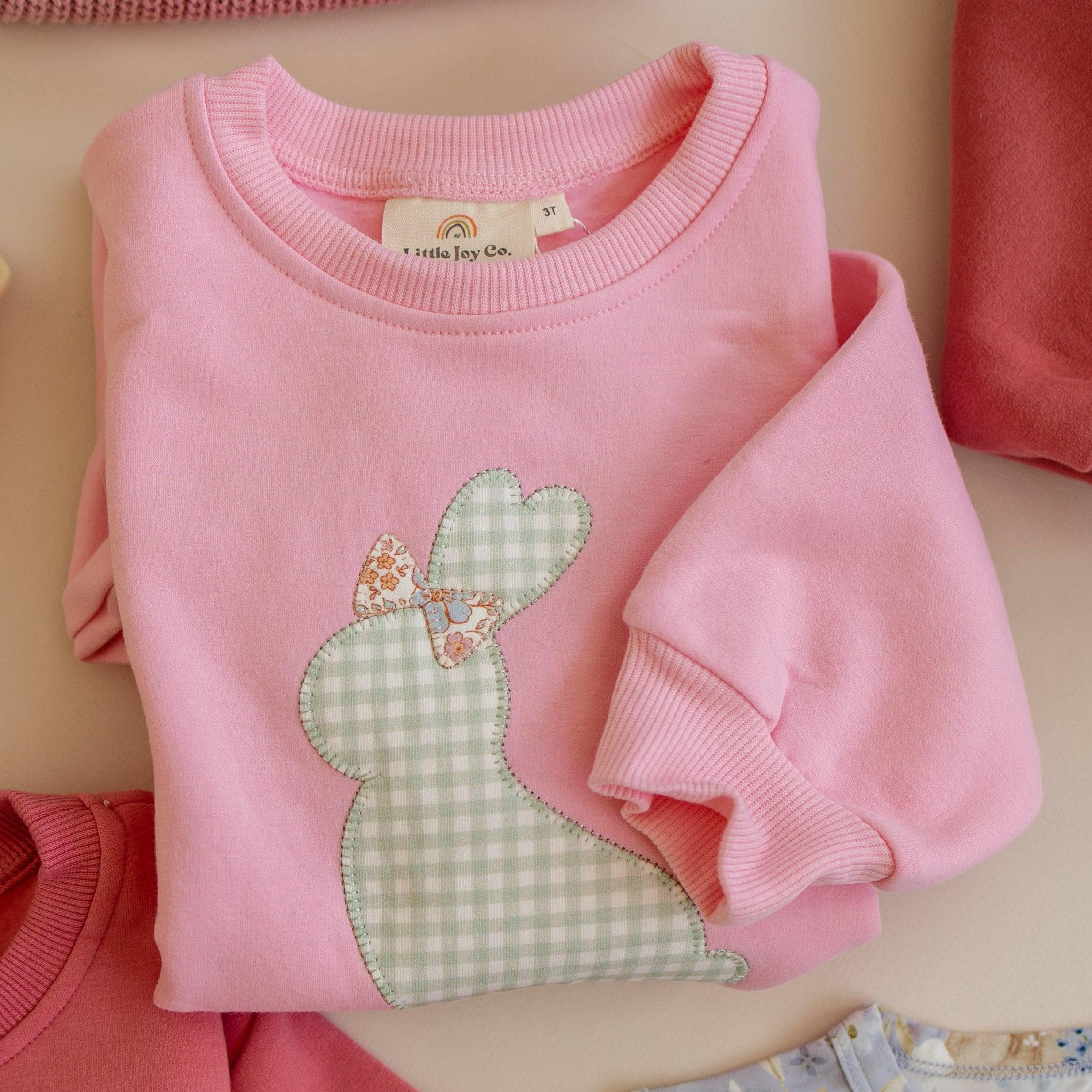 Applique Bunny Crewneck Sweatshirt - Baby Toddler Kids Girls - Easter Outfit