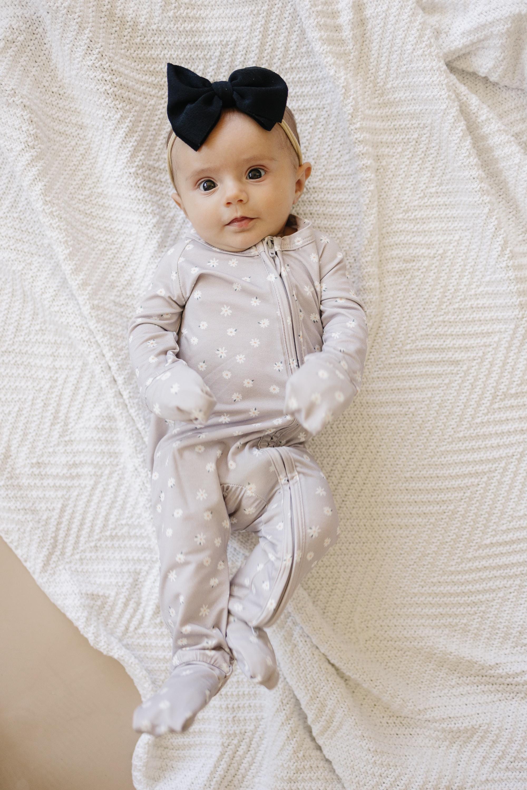 Oopsie Daisy Bamboo Zippy Romper - Bamboo Baby Pajamas - Purple Floral Flower Print Girl Newborn Baby