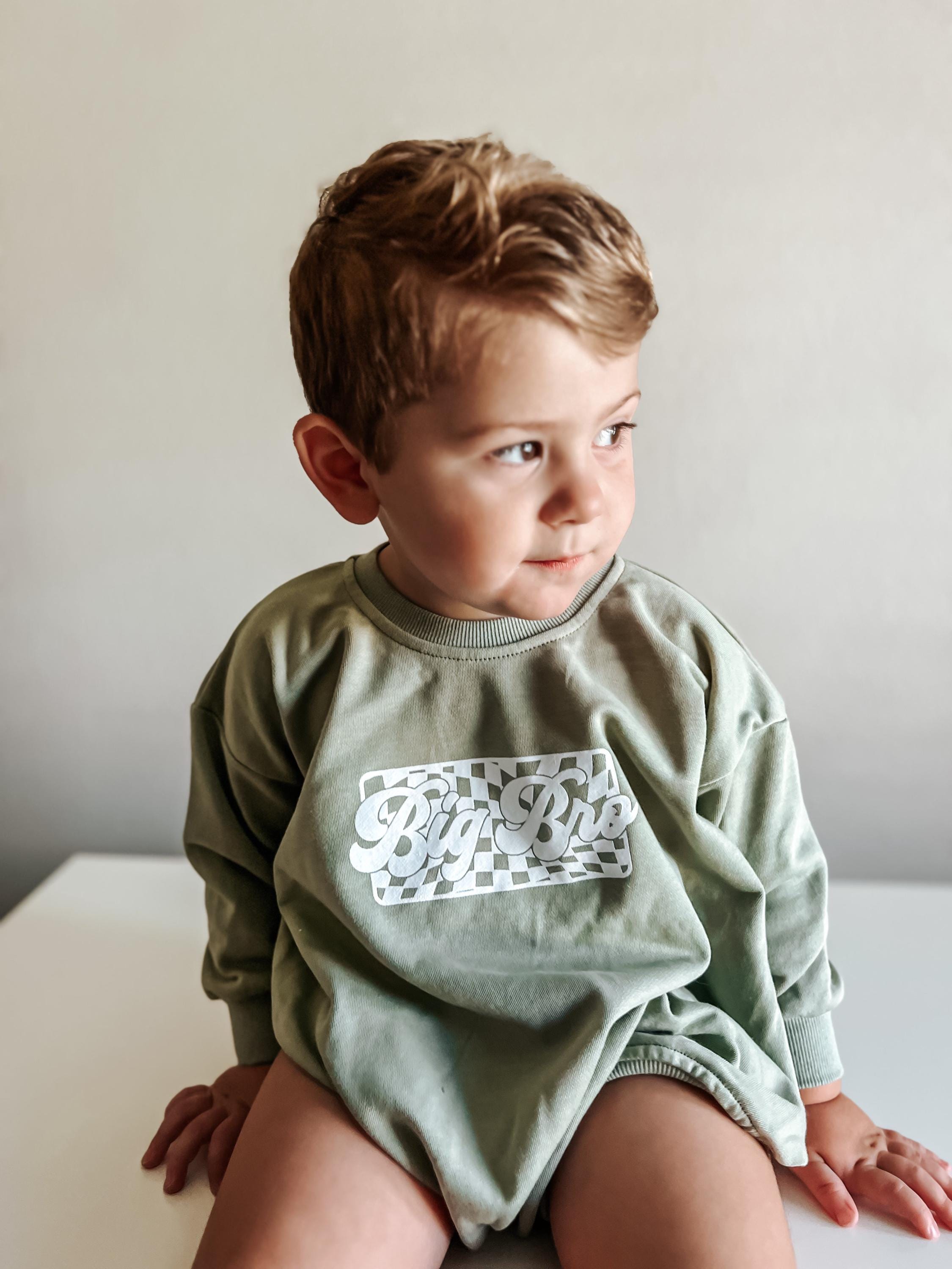 Big Brother Checkered Sweatshirt Romper: Baby Boy Outfit
