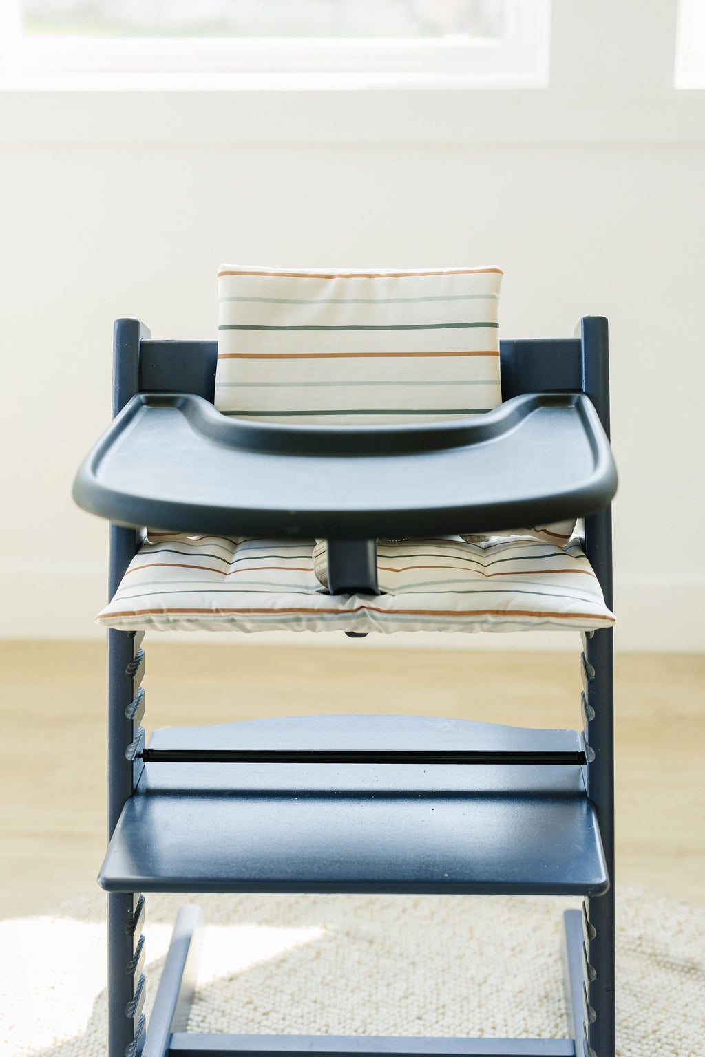 Multi Stripe Stokke Tripp Trapp Seat Cushion - Wipeable Cover - Baby Highchair Accessories - Neutral Stripes