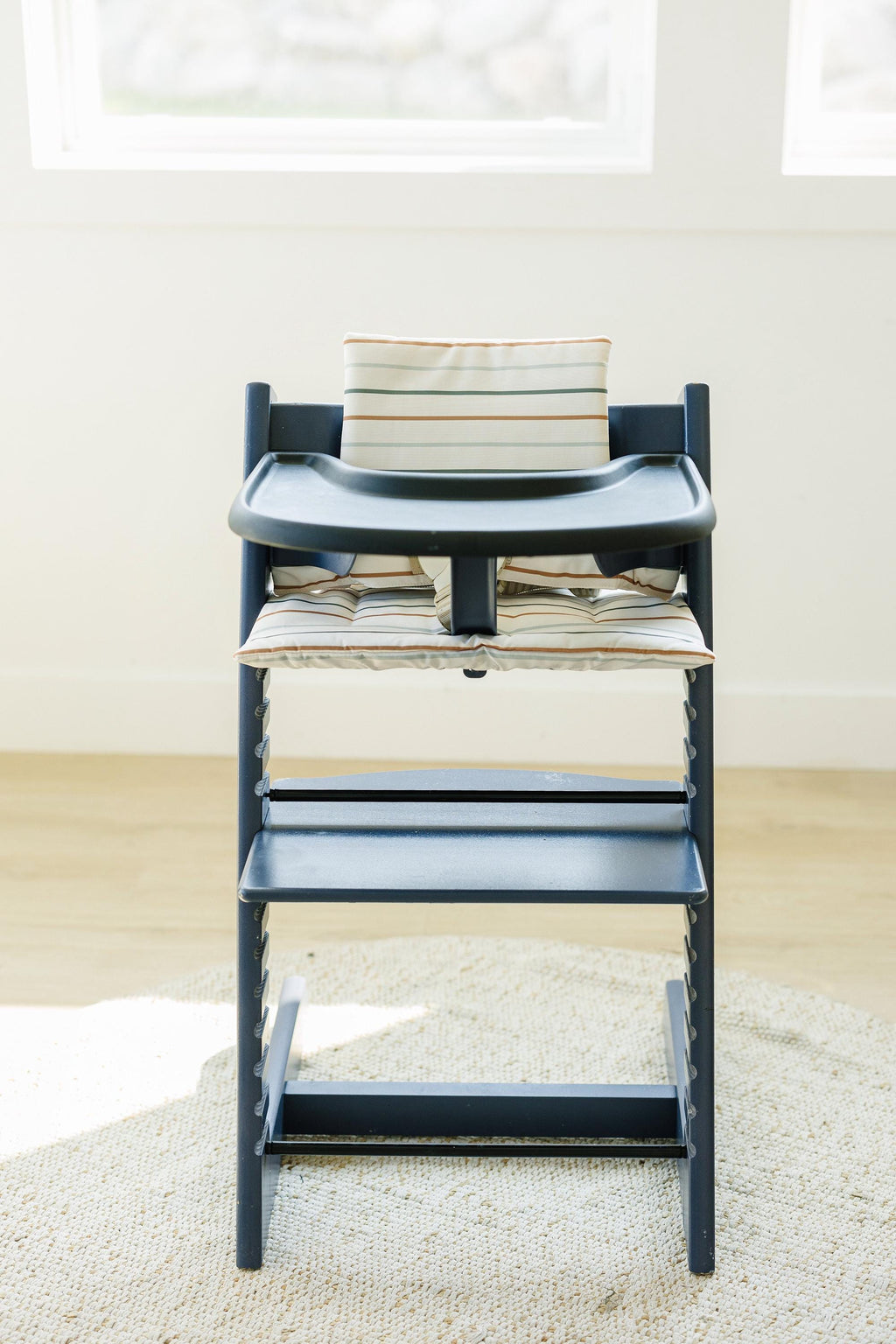 Multi Stripe Stokke Tripp Trapp Seat Cushion - Wipeable Cover - Baby Highchair Accessories - Neutral Stripes