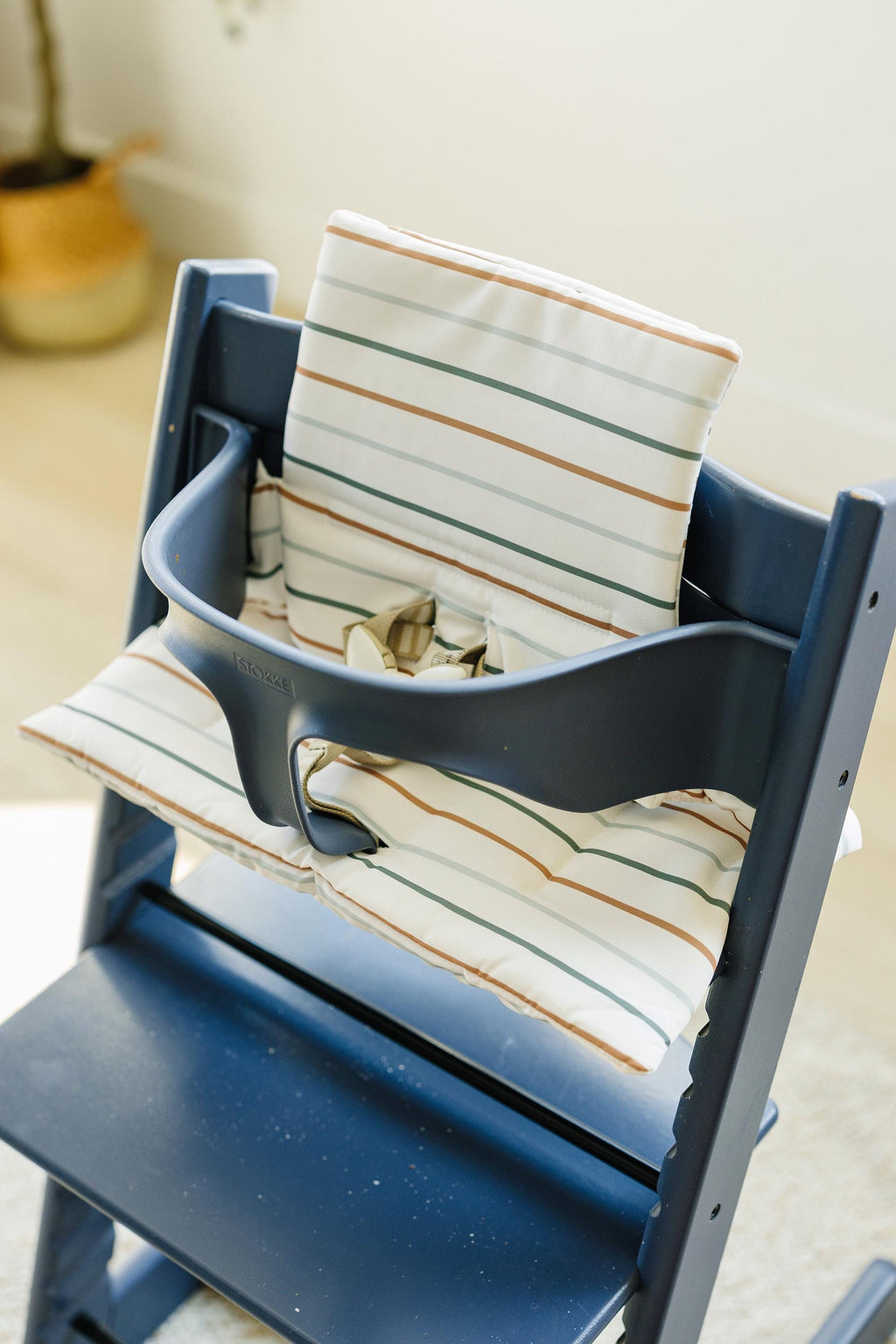 Multi Stripe Stokke Tripp Trapp Seat Cushion - Wipeable Cover - Baby Highchair Accessories - Neutral Stripes