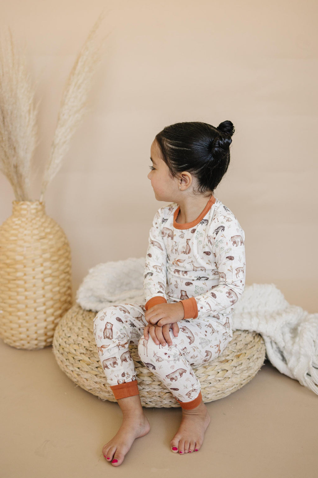 Forest Friends 2pc Bamboo Pajamas - Fall Woodland PJ Set for Toddlers and Kids