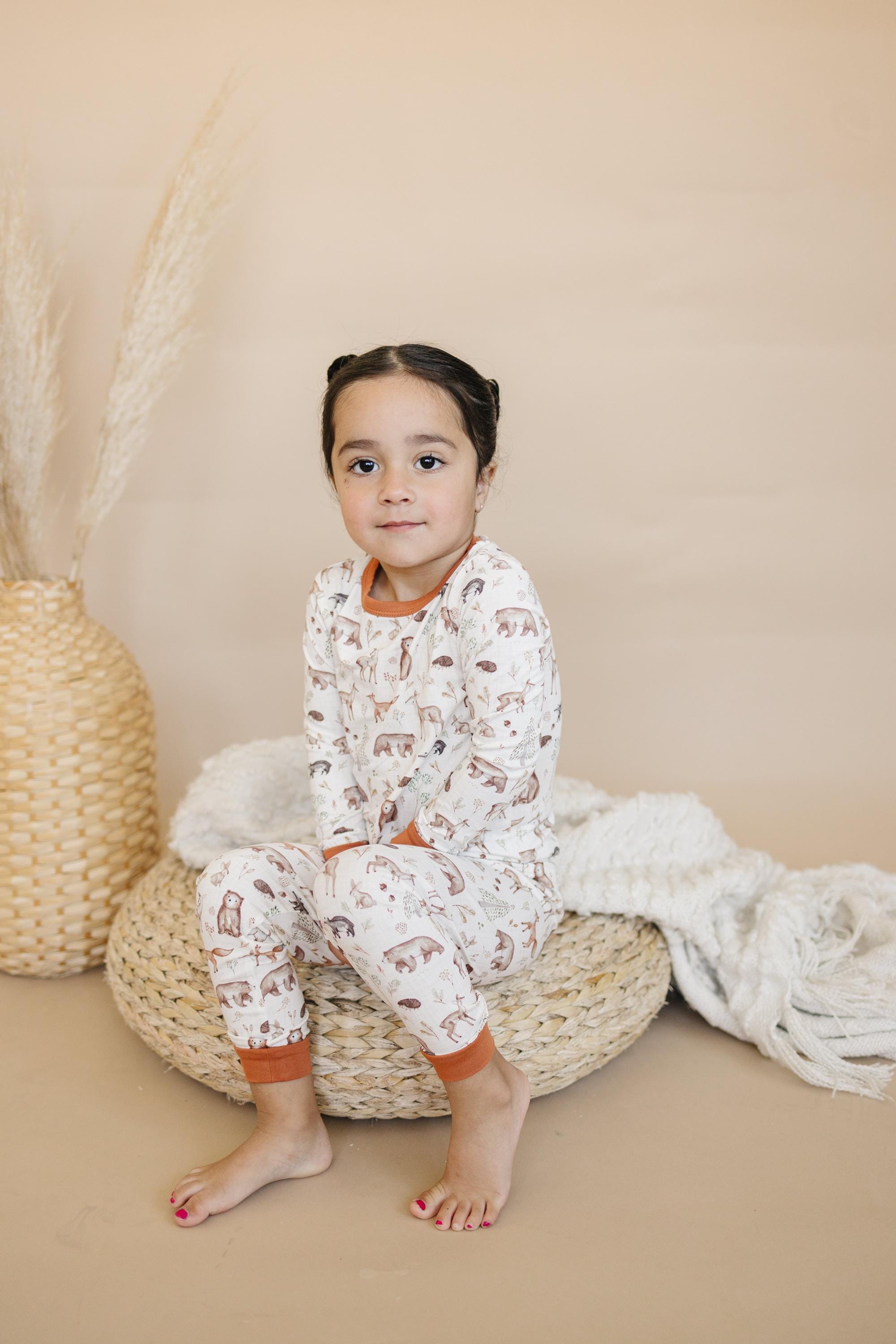 Forest Friends 2pc Bamboo Pajamas - Fall Woodland PJ Set for Toddlers and Kids