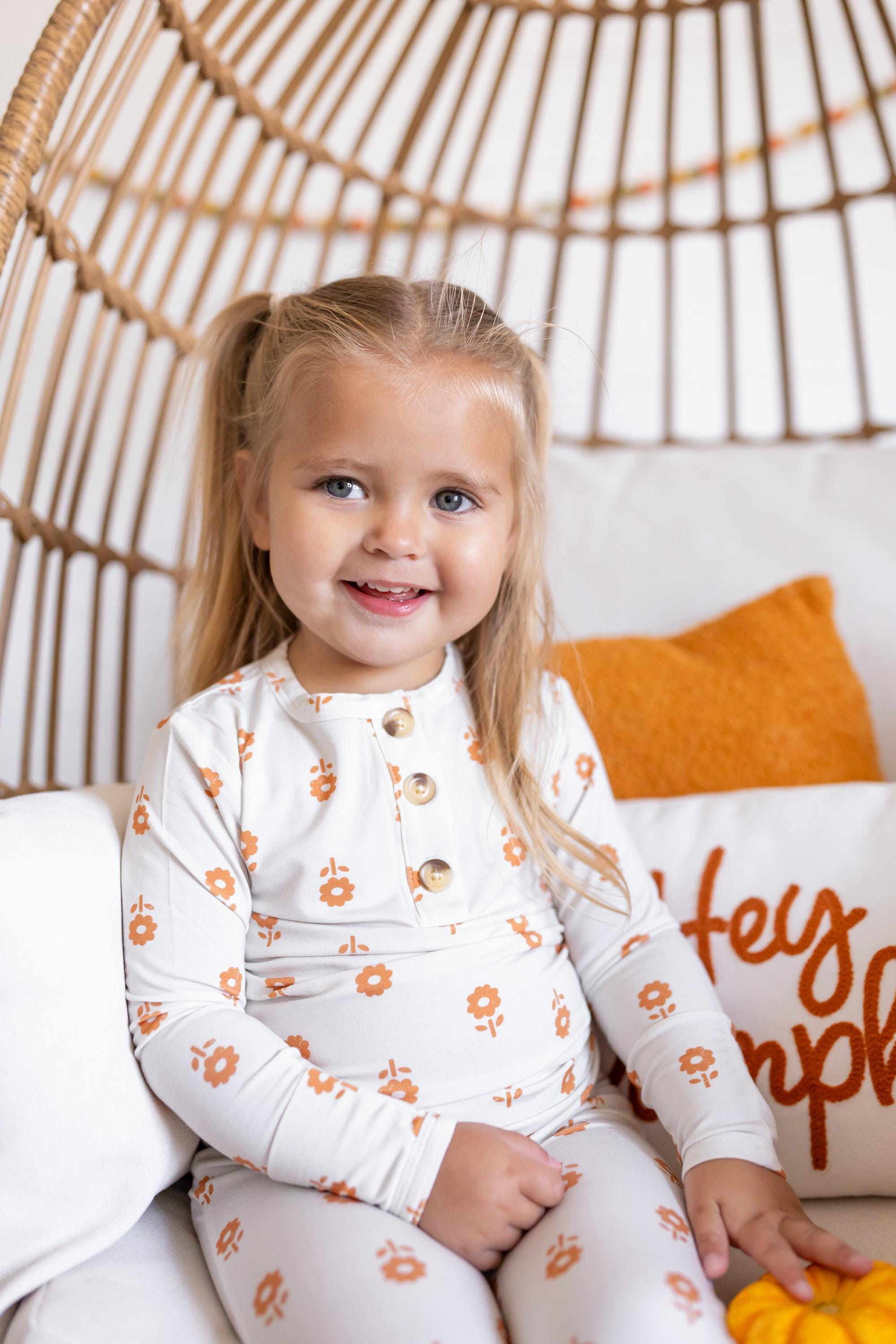 Pumpkin Posie Bamboo Pajamas: Fall Baby & Toddler PJs