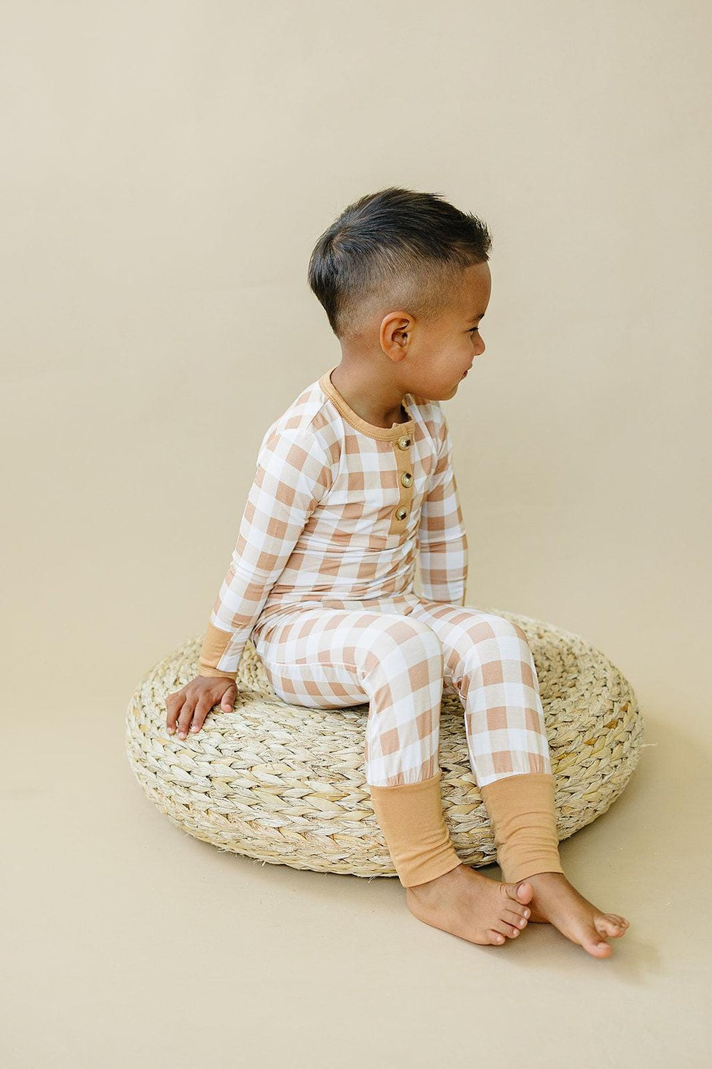 Golden Gingham 2pc Henley Bamboo Pajamas - Fall & Halloween Soft Baby PJs