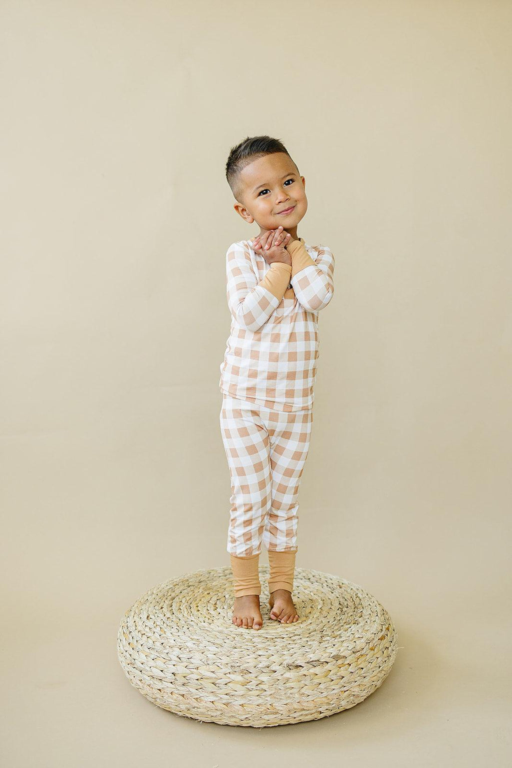 Golden Gingham 2pc Henley Bamboo Pajamas - Fall & Halloween Soft Baby PJs