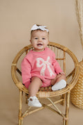 Pink Baby Romper: Floral Bow Applique Sweatshirt Outfit