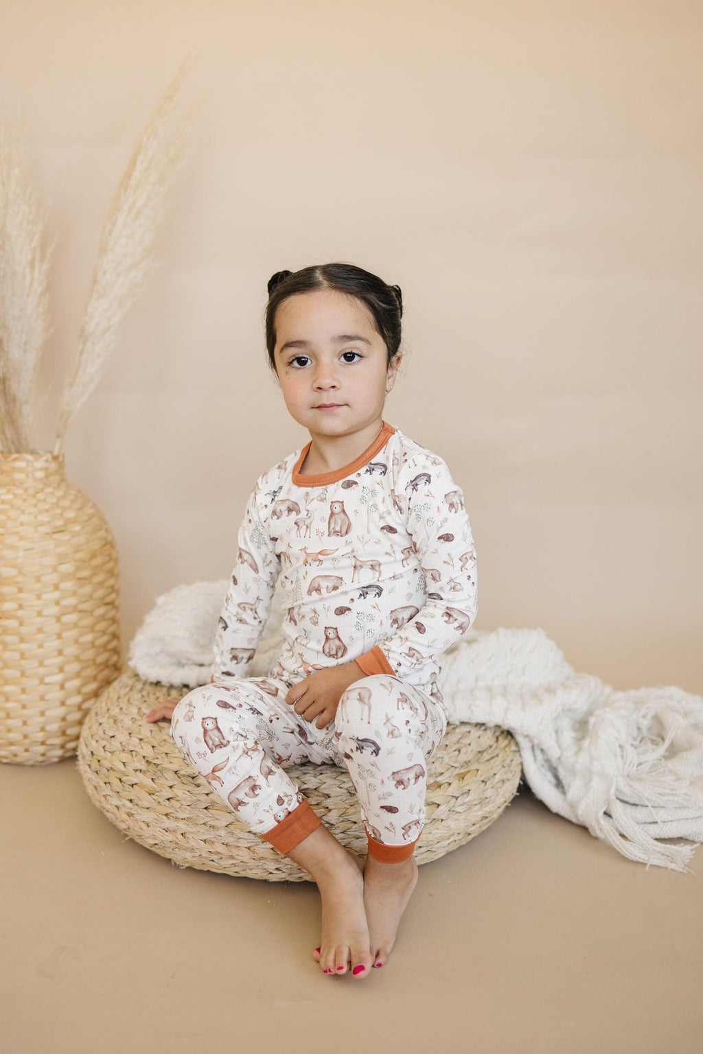 Forest Friends 2pc Bamboo Pajamas - Fall Woodland PJ Set for Toddlers and Kids