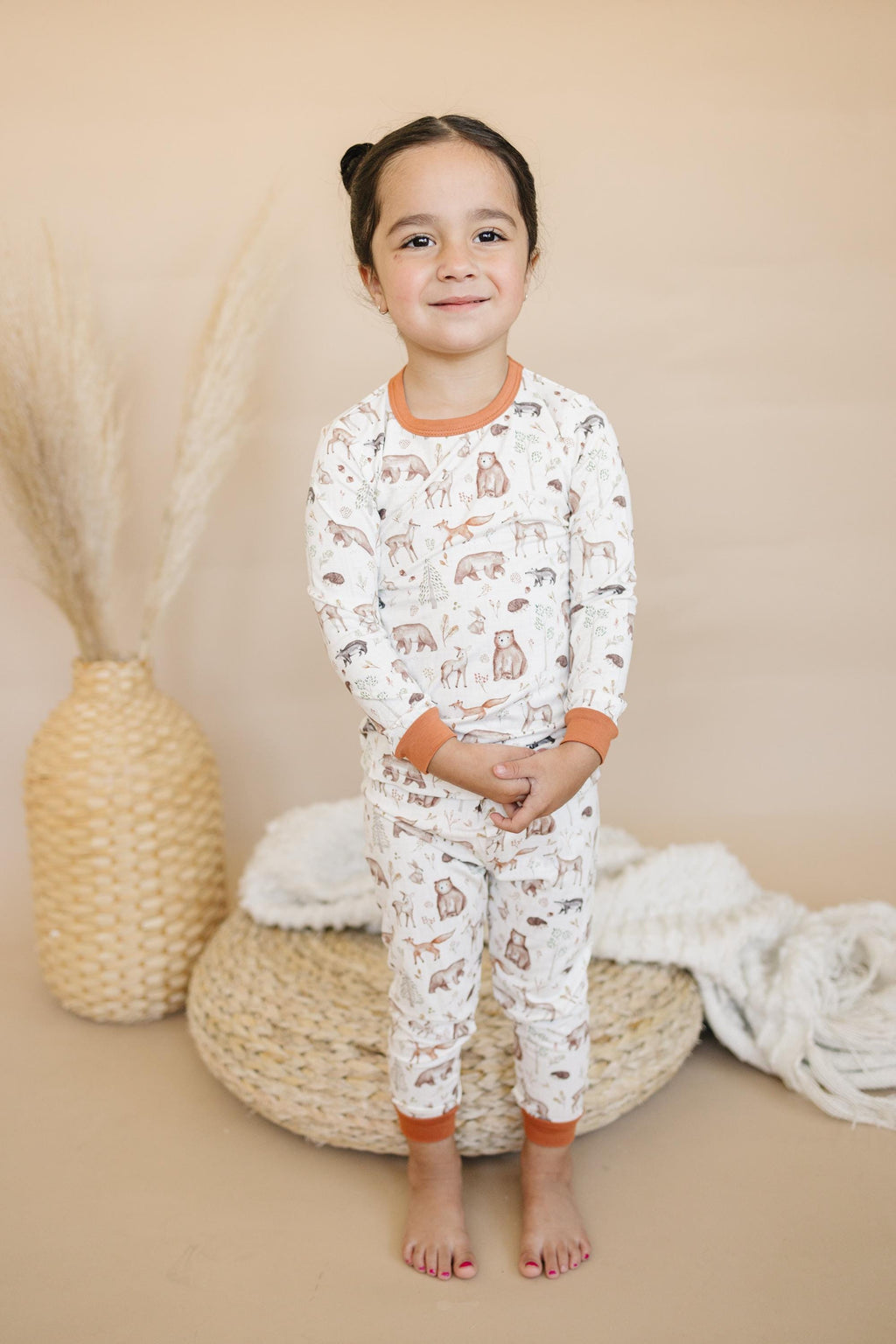 Forest Friends 2pc Bamboo Pajamas - Fall Woodland PJ Set for Toddlers and Kids