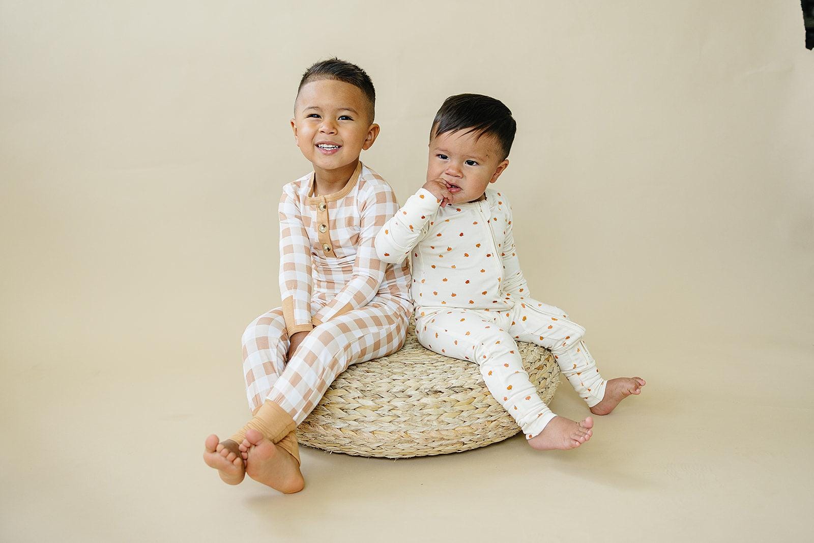 Golden Gingham 2pc Henley Bamboo Pajamas - Fall & Halloween Soft Baby PJs