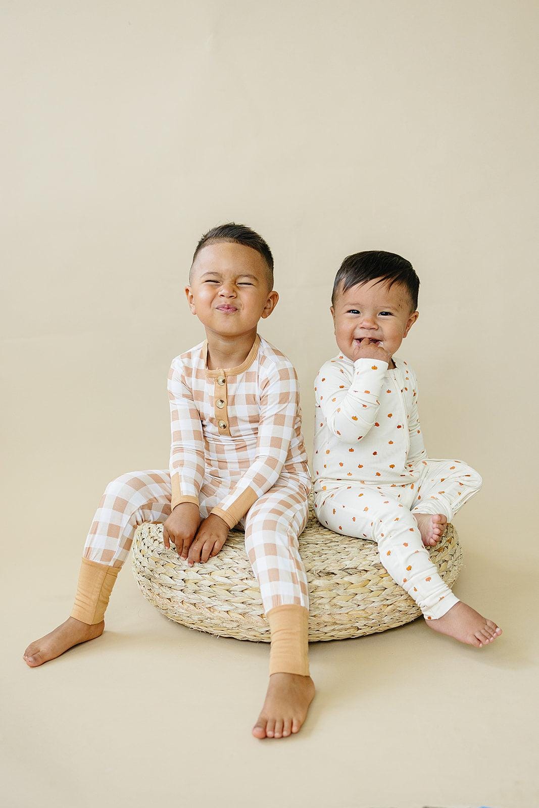 Golden Gingham 2pc Henley Bamboo Pajamas - Fall & Halloween Soft Baby PJs