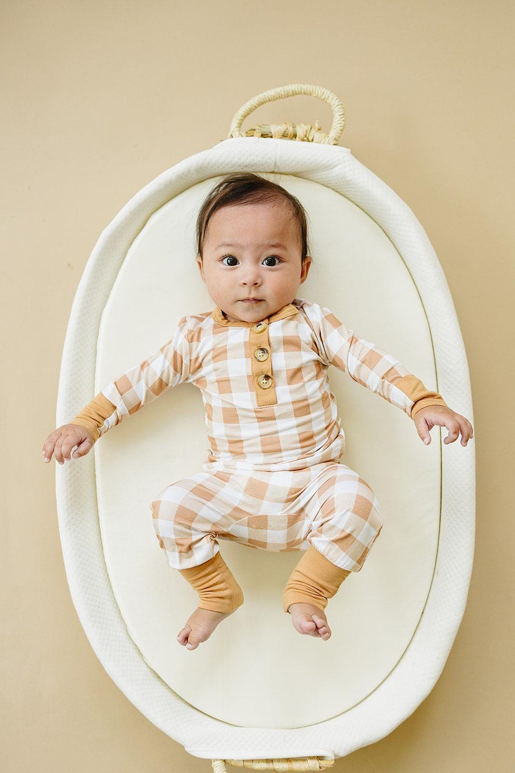 Golden Gingham 2pc Henley Bamboo Pajamas - Fall & Halloween Soft Baby PJs