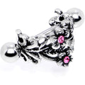 16G 1/2 Pink Gem Double Daisy Flower Cuff Cartilage Earring