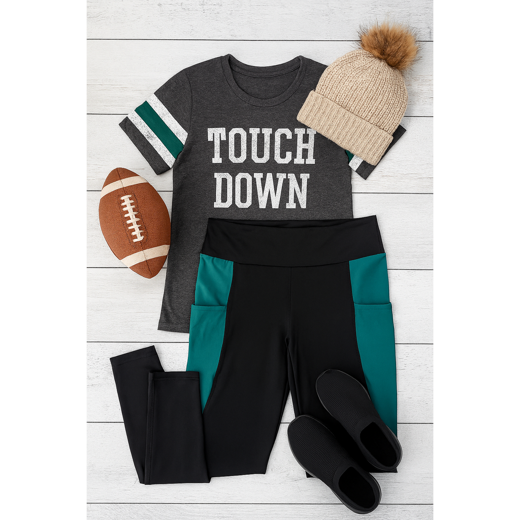 Gracie- Green Panel Full Length Leggings
